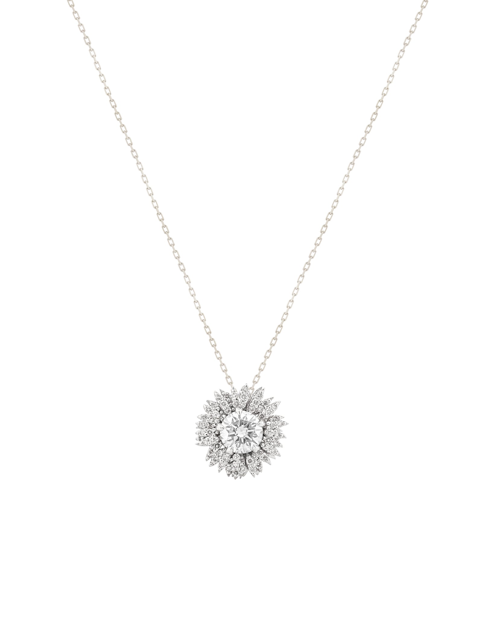 FLORA Pave Diamond Sunflower Pendant Necklace - 18k