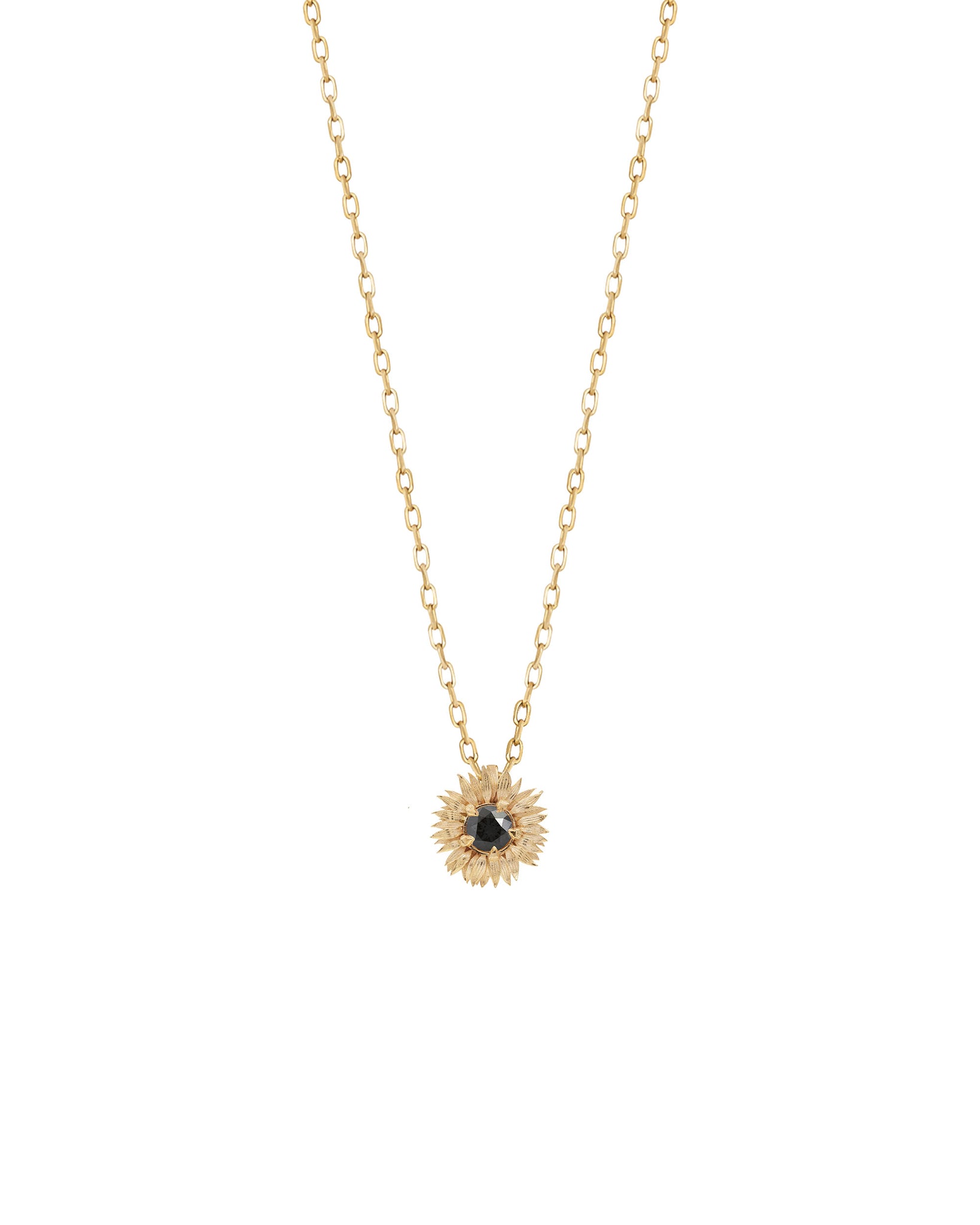 FLORA 14K Black Diamond Sunflower Necklace