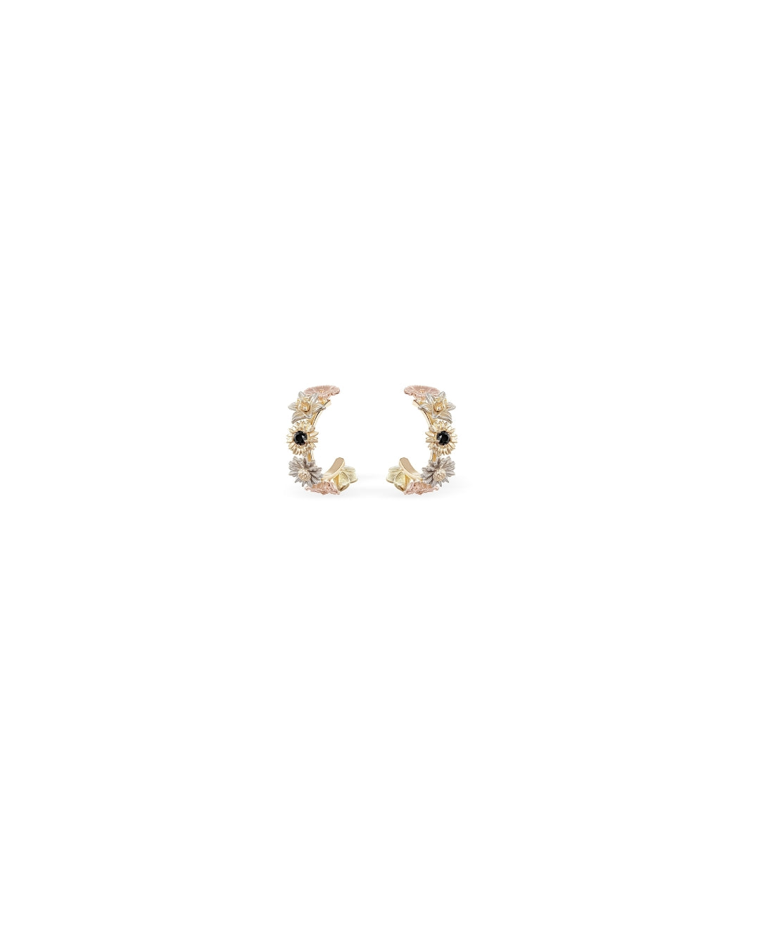 Gold Flower Hoop Earrings, 14K Yellow Gold Small Hoops Petal Design