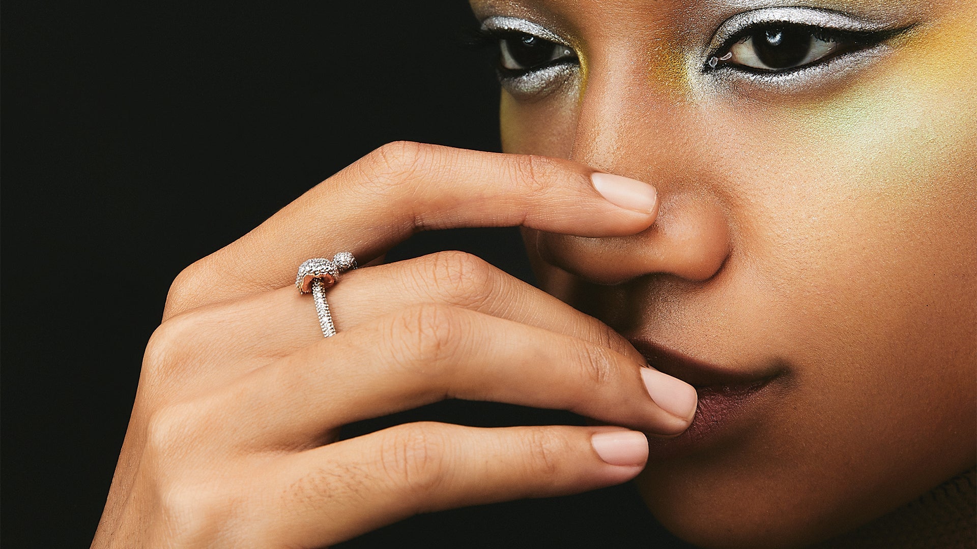 Fungi Collection, White Pave 18K Gold Mushroom Ring with white diamonds