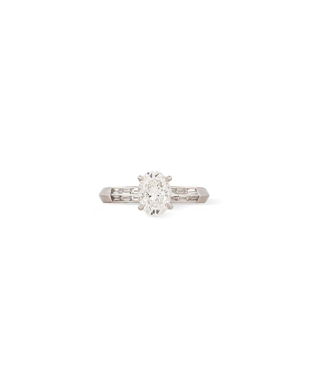Custom White Diamond Engagement Ring with Oval Center Stone