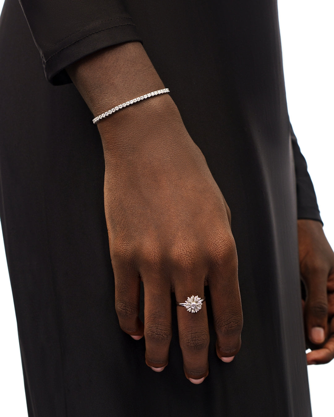 Flora Maxi Sunflower Pavé Diamond White Gold Ring