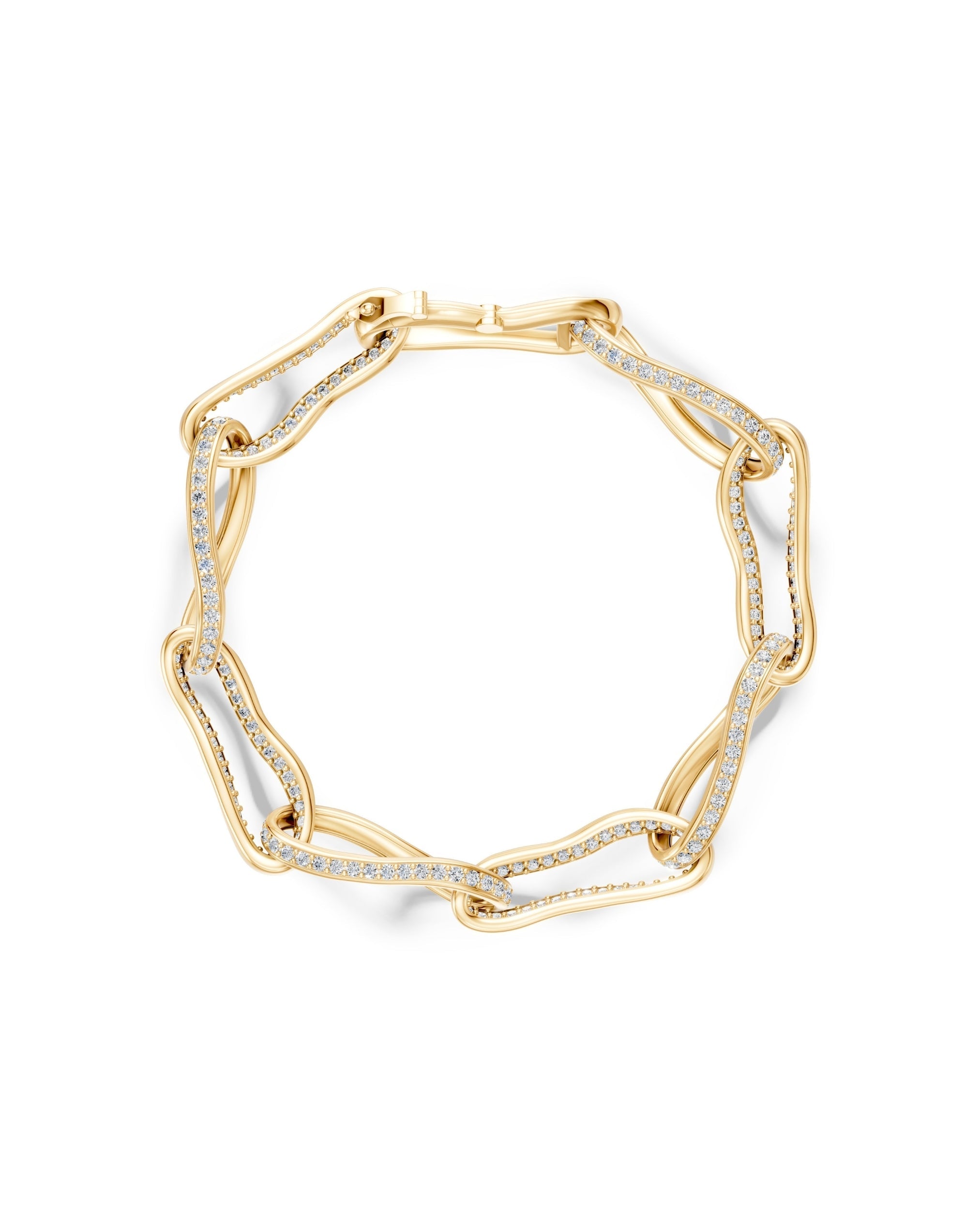 Gold bracelet with diamond accents on a white background