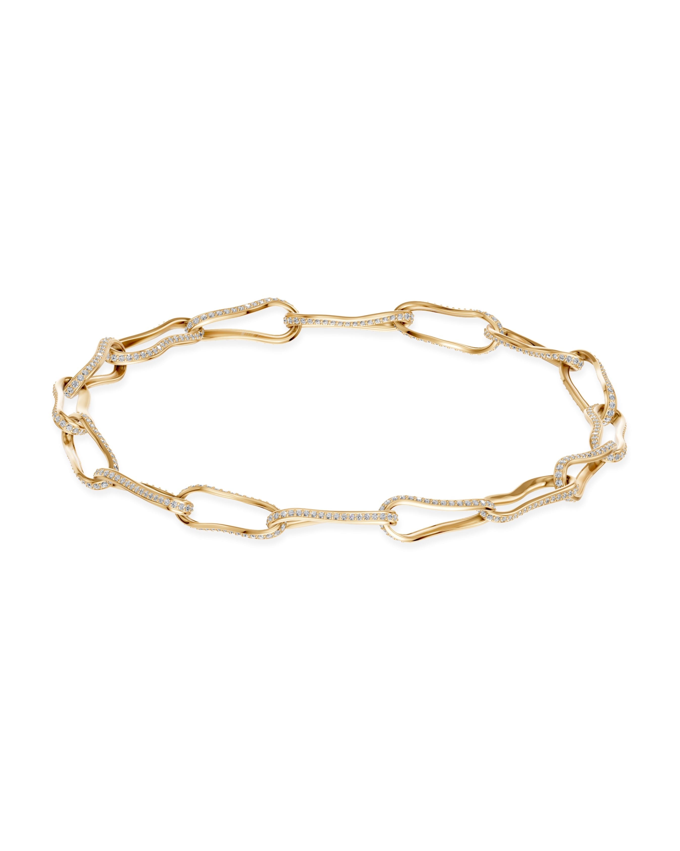 White Diamond Gold chainnecklace bracelet on a white background