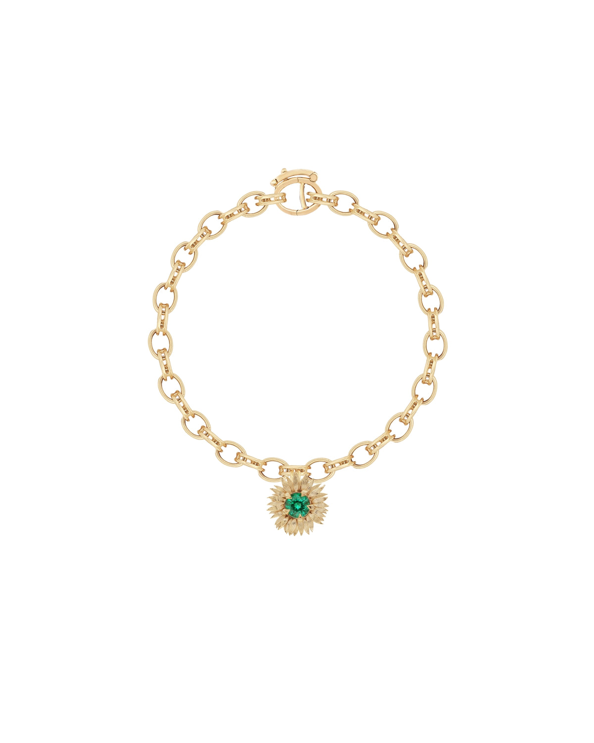 Gold Sunflower bracelet with a sunflower charm on a white background