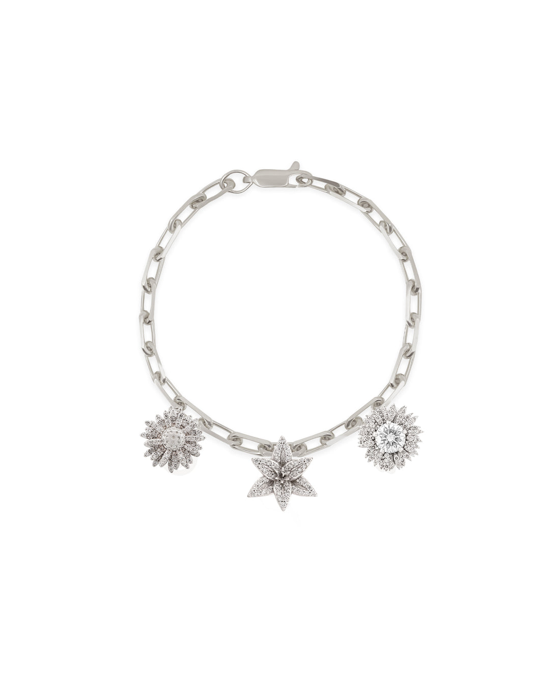 Flora Maxi Posy Pavé Diamond White Gold Charm Bracelet