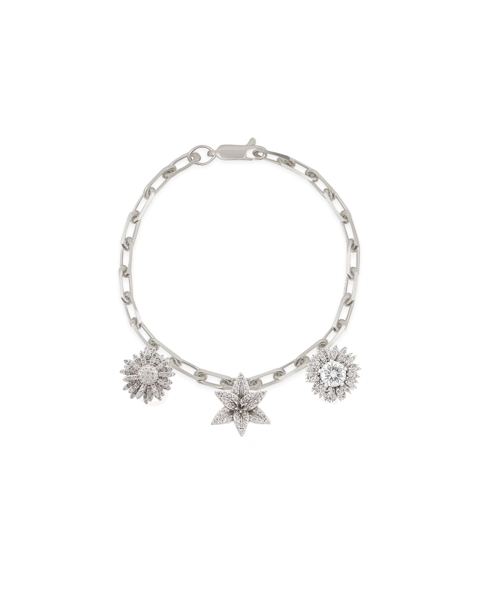 Flora Maxi Posy Pavé Diamond White Gold Charm Bracelet