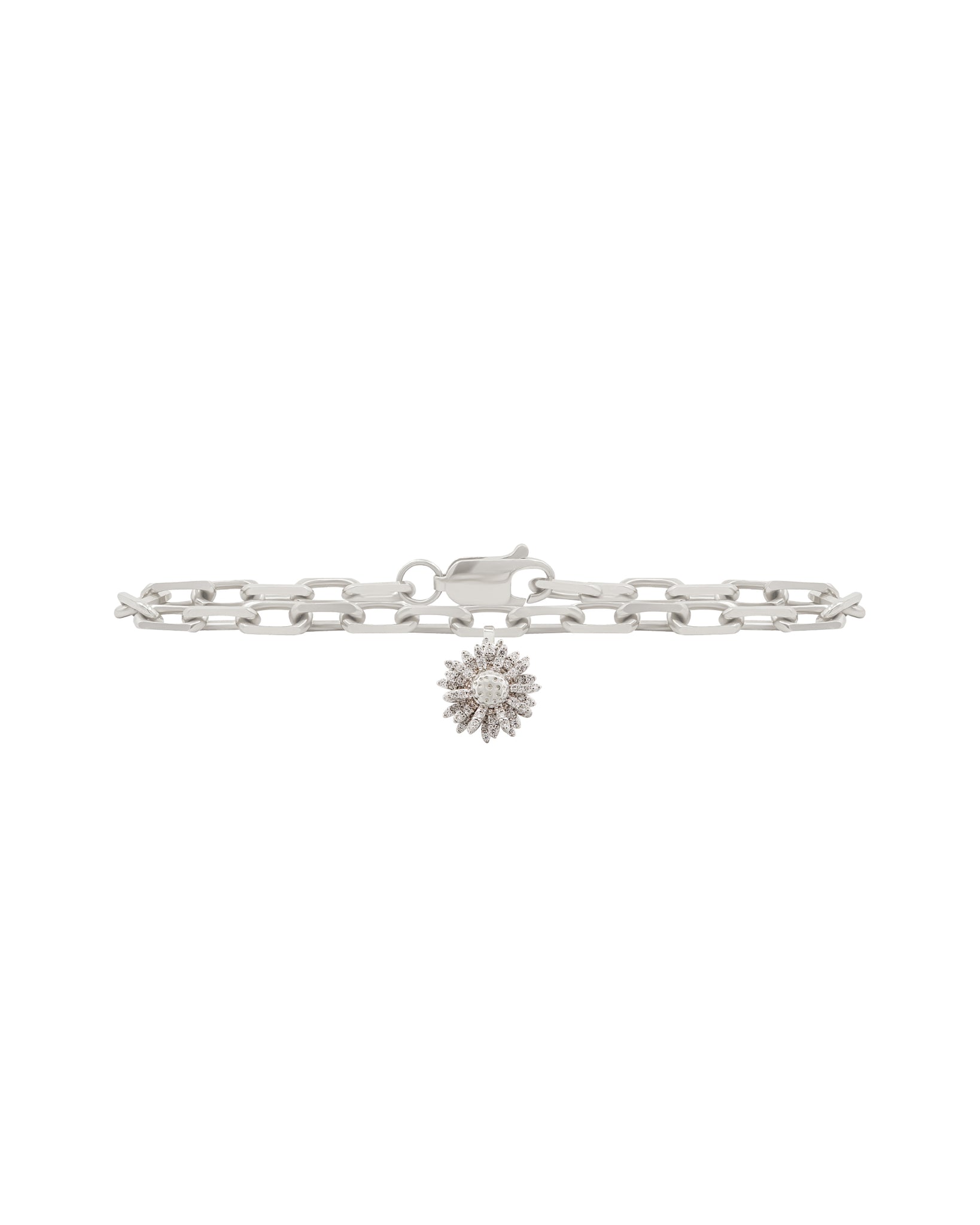 FLORA Pave Diamond Daisy Charm Bracelet - 18k