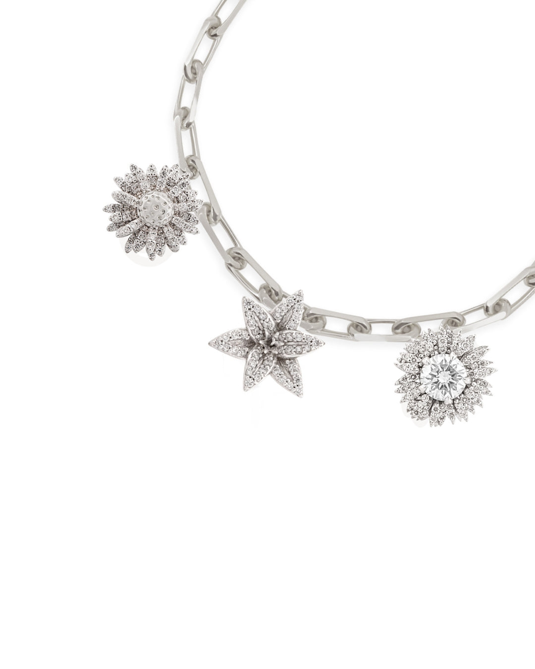 Flora Maxi Posy Pavé Diamond White Gold Charm Bracelet