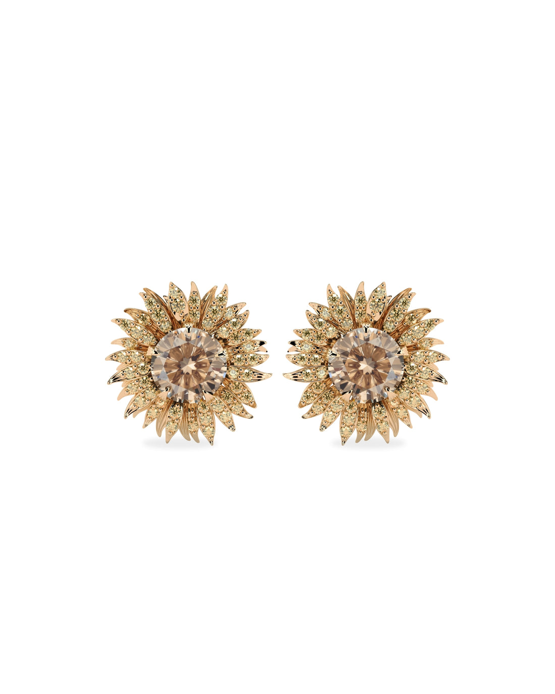 Flora Maxi Sunflower Brown & Yellow Diamond Stud Earrings