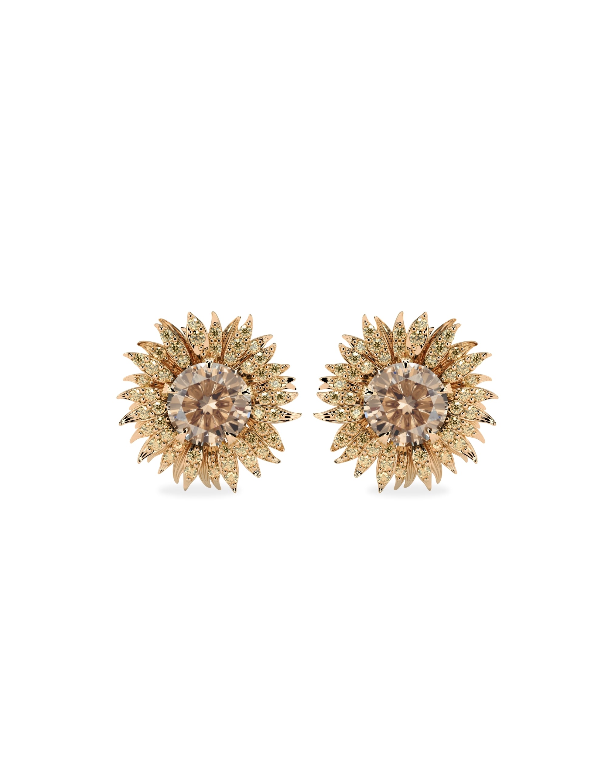 Flora Maxi Sunflower Brown & Yellow Diamond Stud Earrings