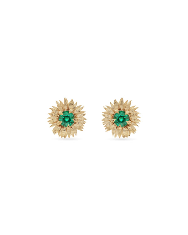 Maxi Sunflower Emerald Stud Earrings - Limited Edition