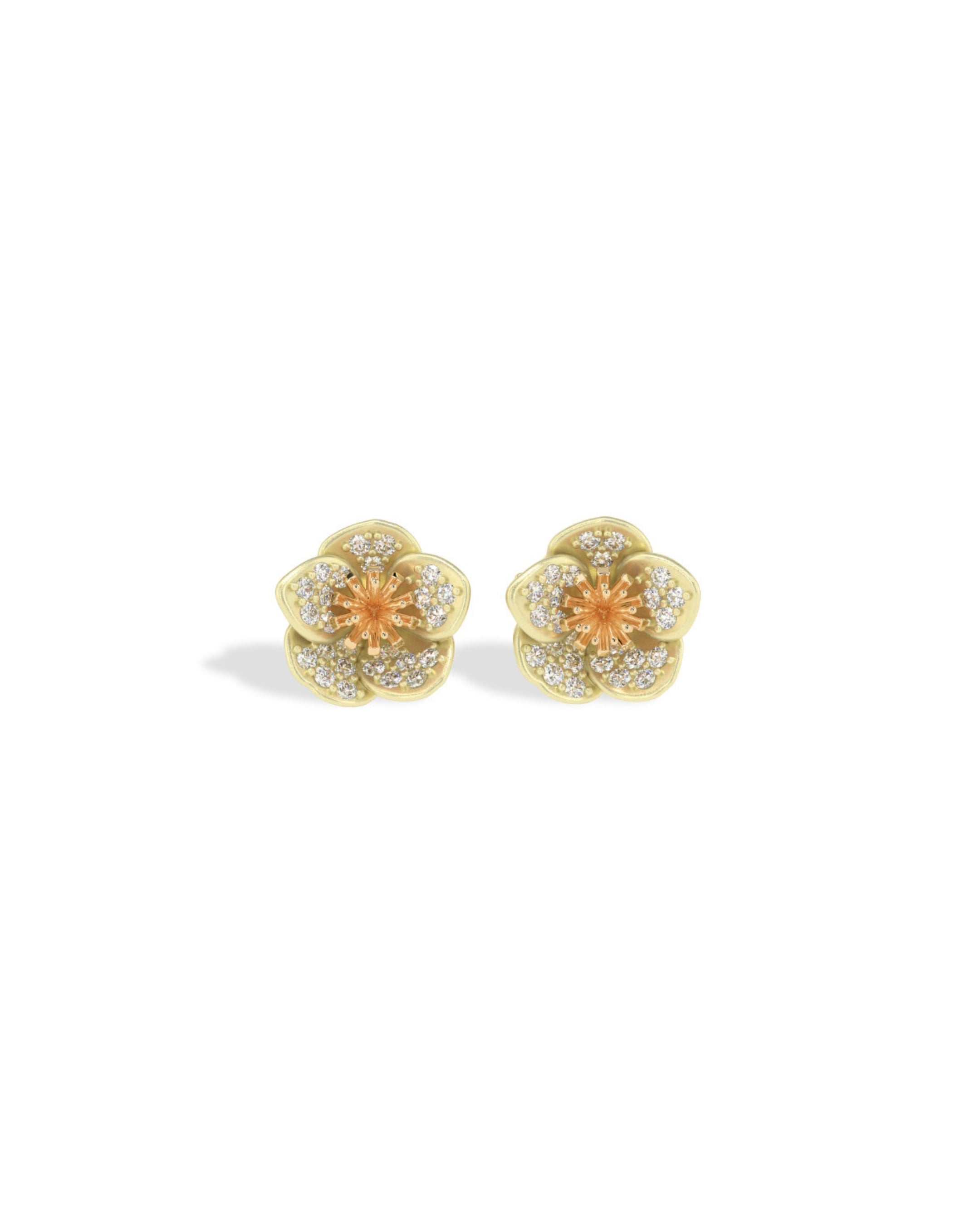 Flora Maxi Hellebore Pavé Diamond Stud Earrings
