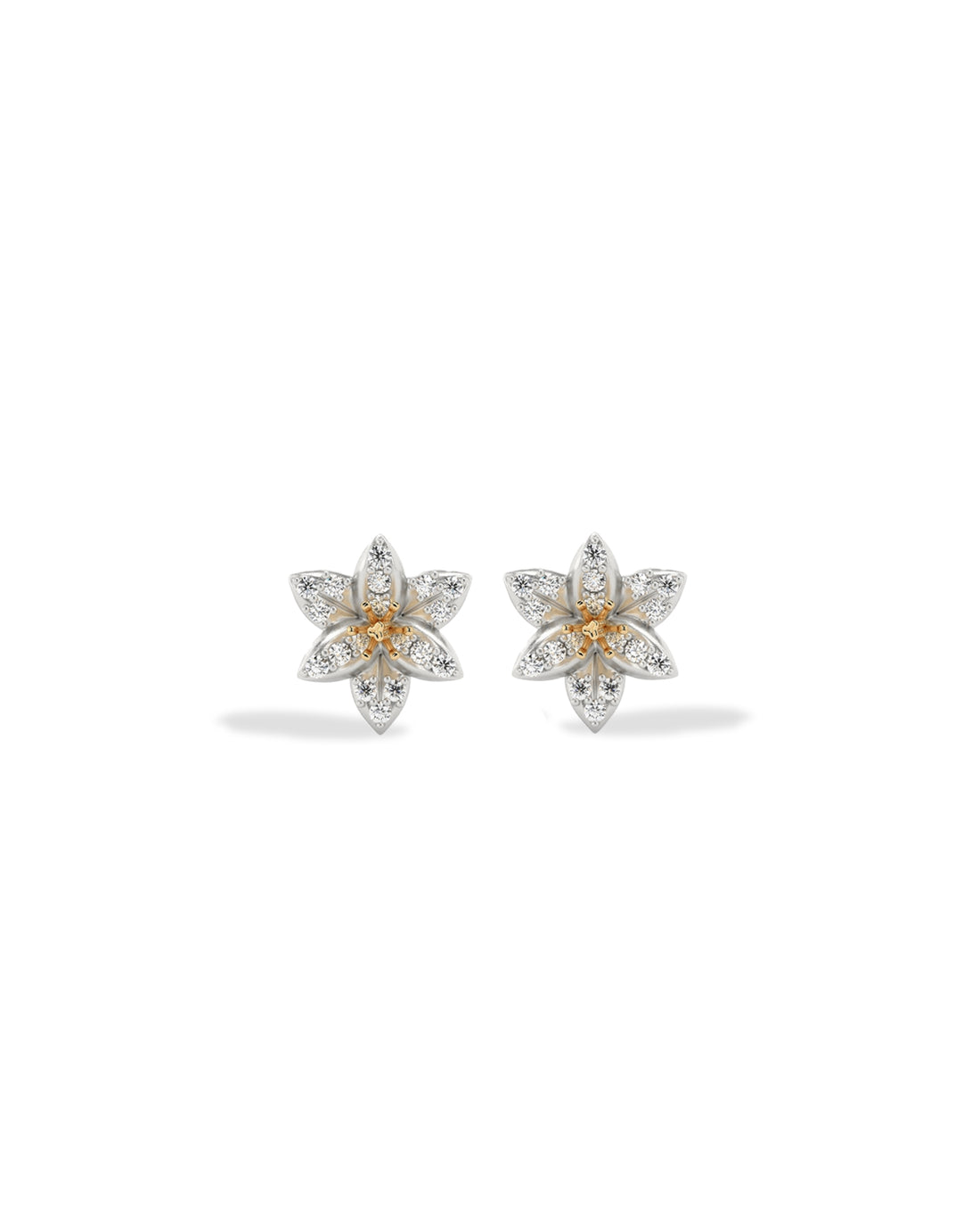 Pair of flower-shaped earrings on a white background