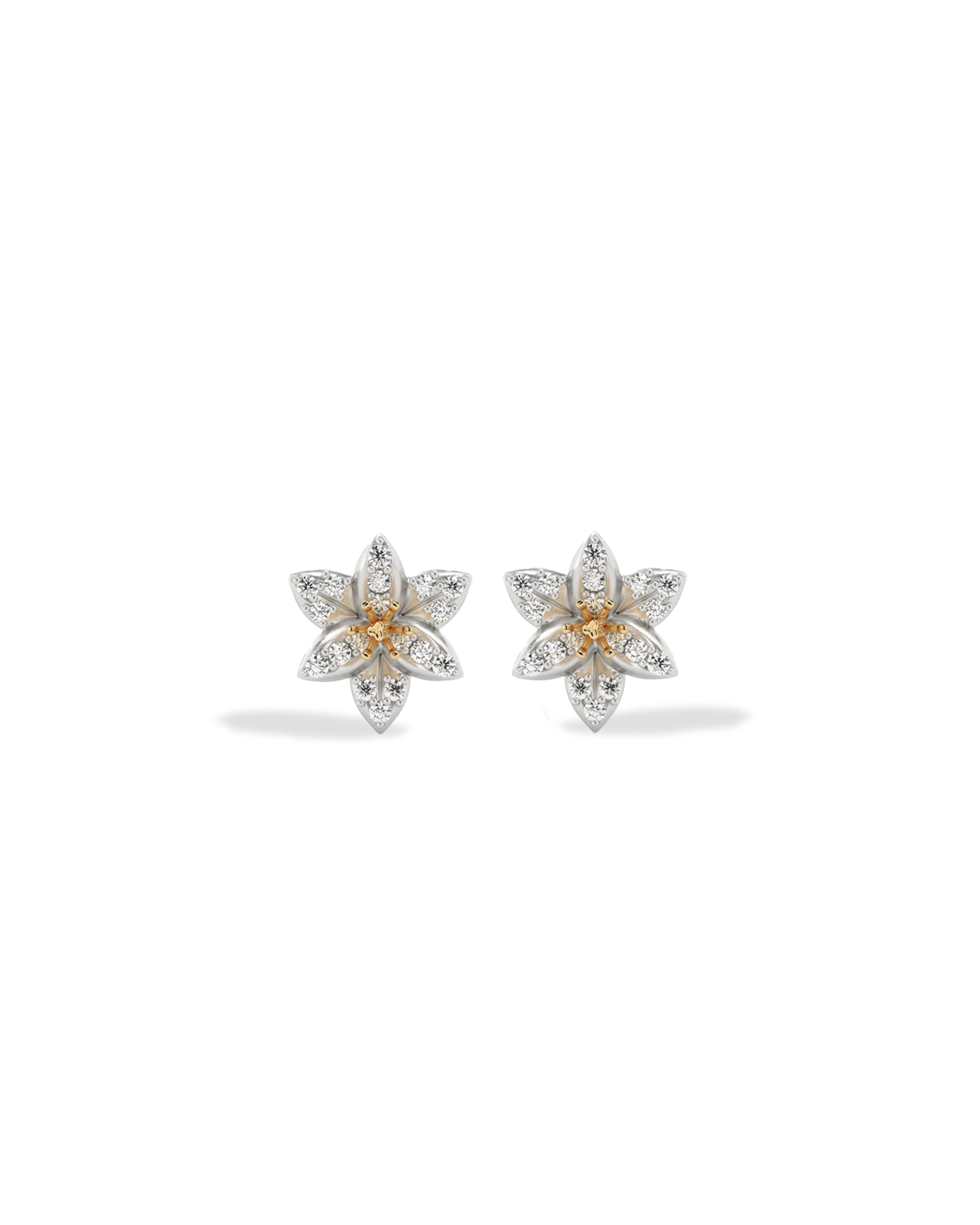 Pair of flower-shaped earrings on a white background