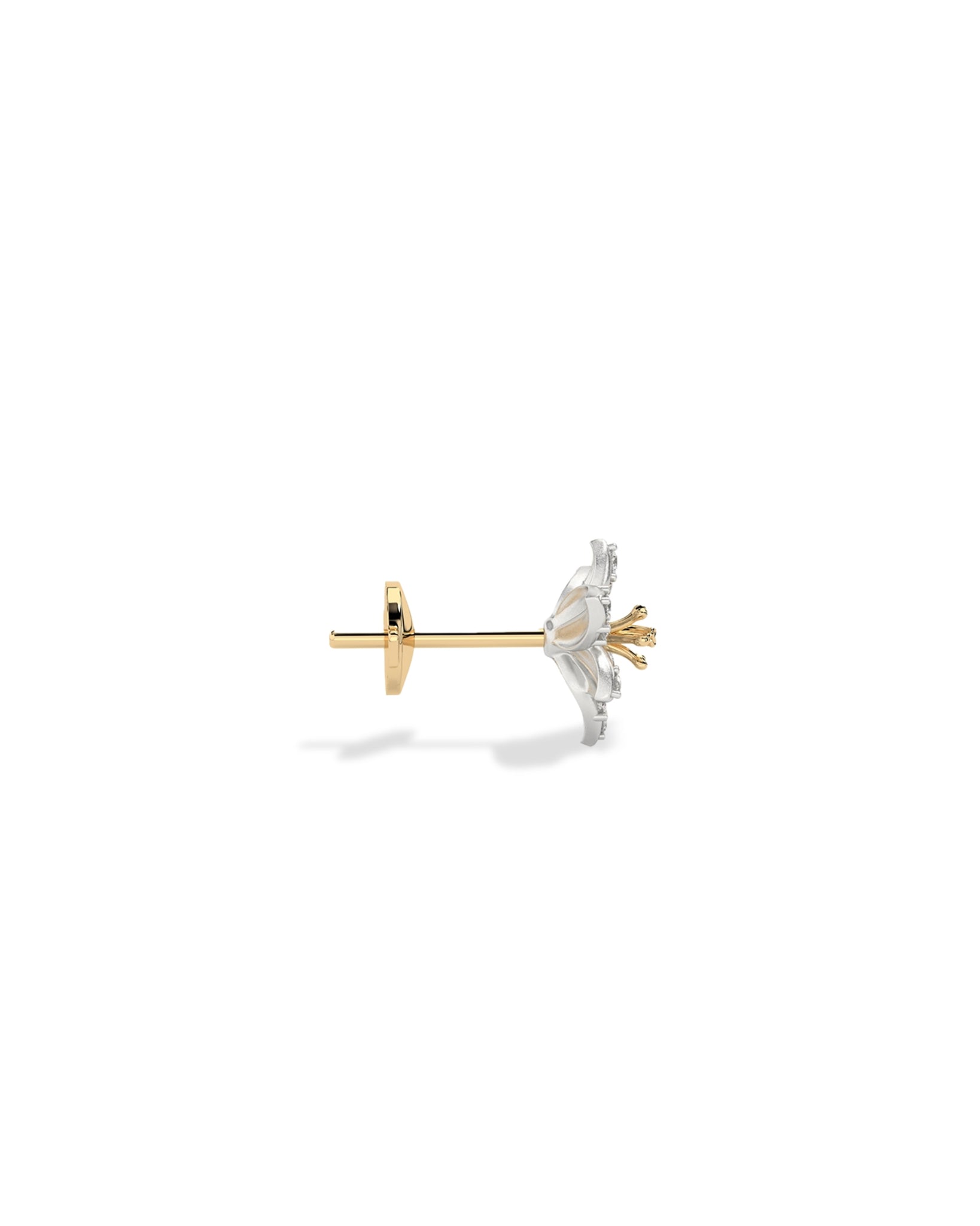 Gold and silver earring on a white background