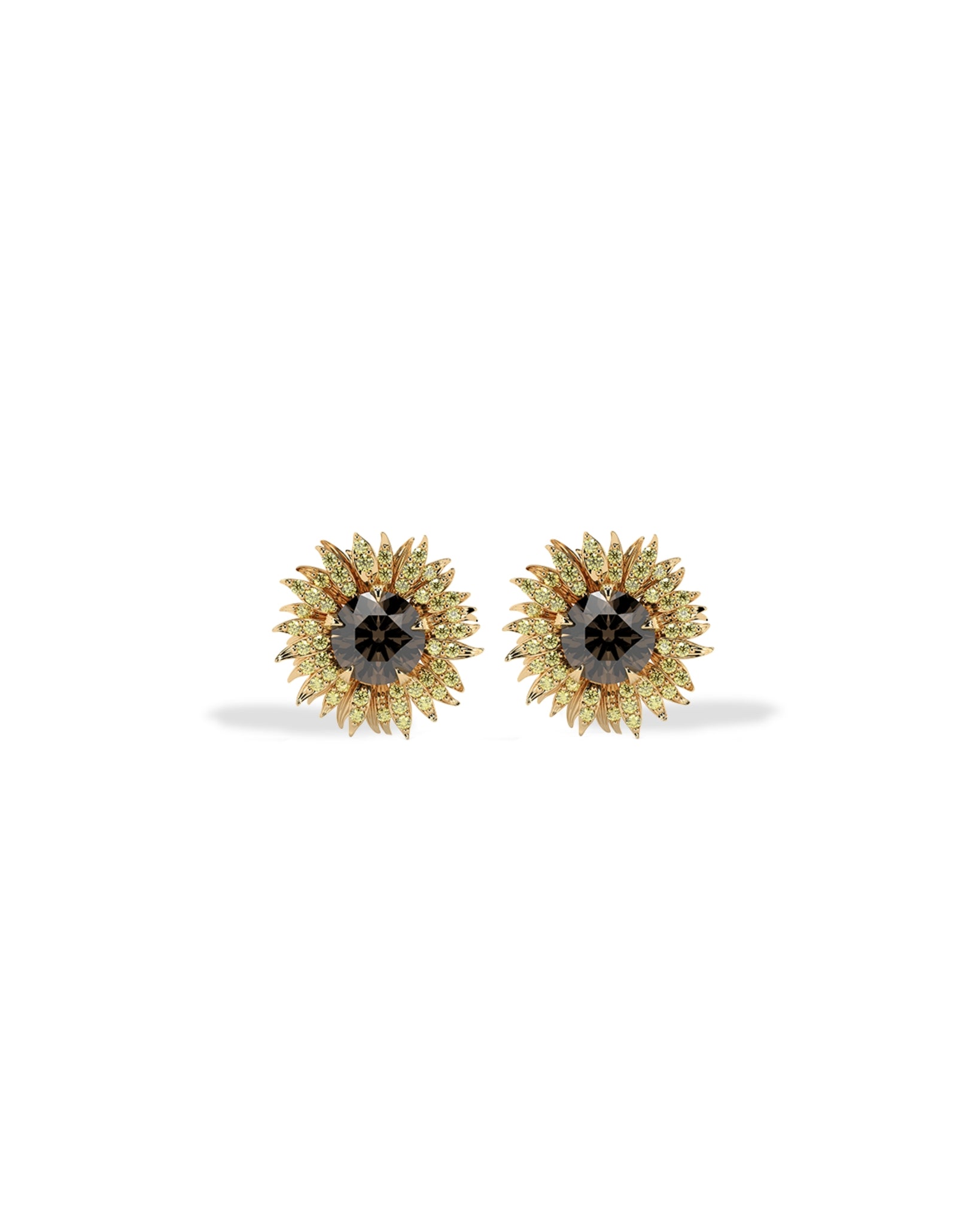 Maxi Sunflower Earrings in Gold with Yellow and Brown Diamonds