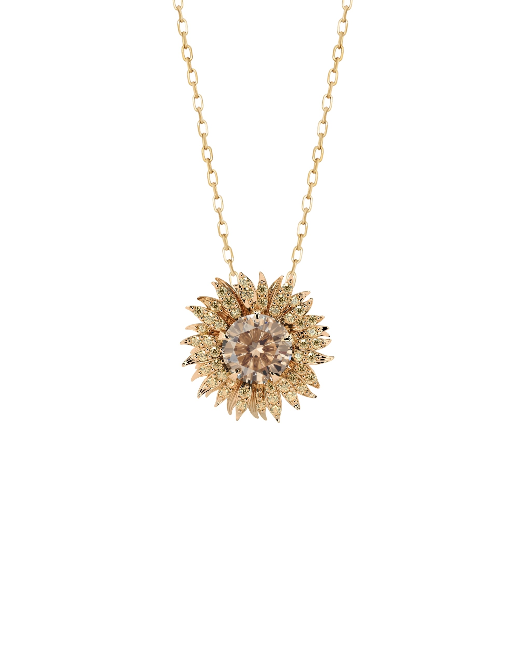 Flora Maxi Sunflower Pavé Brown & Yellow Diamond Necklace
