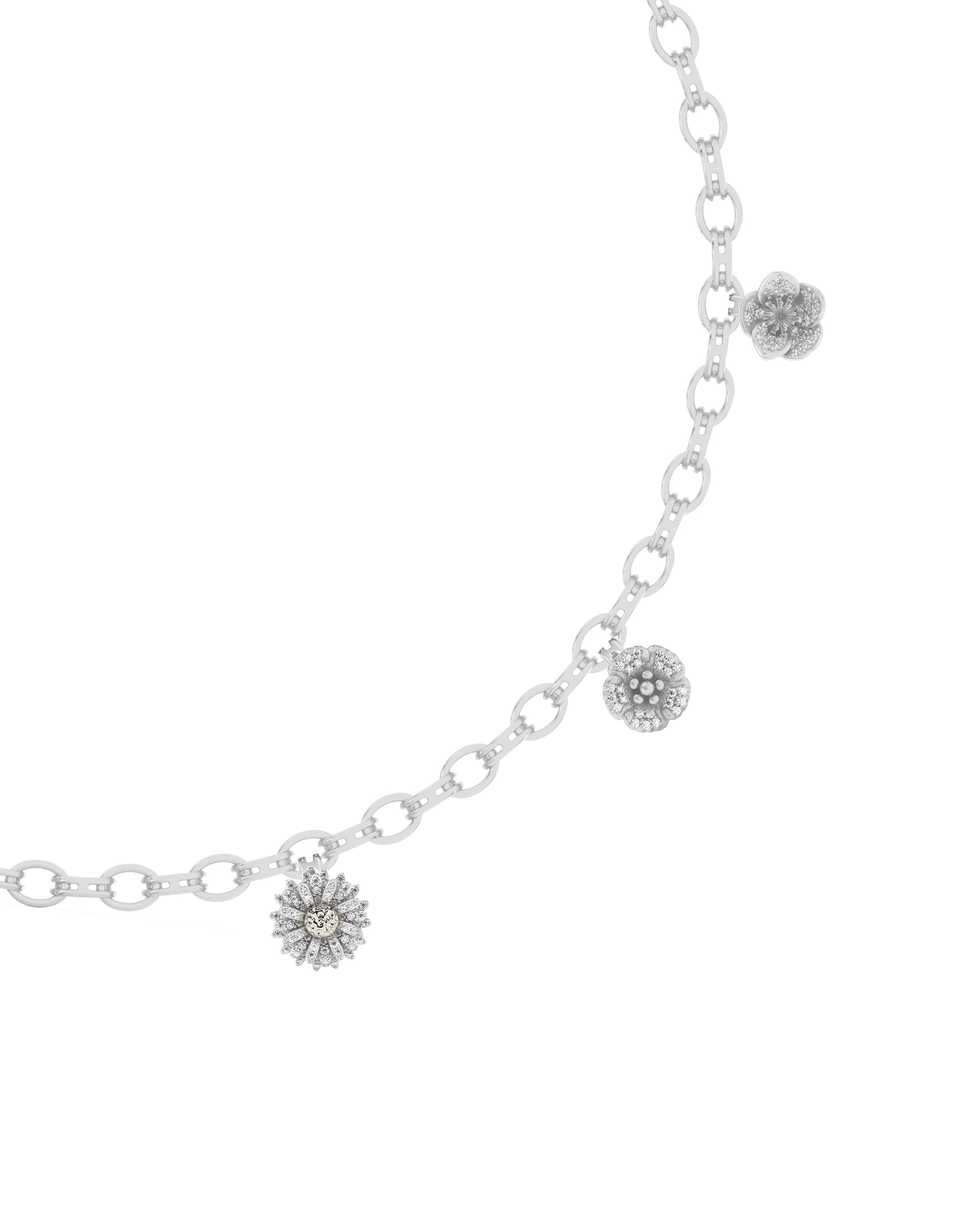 Maxi Flora White Gold Diamond Multi Charm Necklace