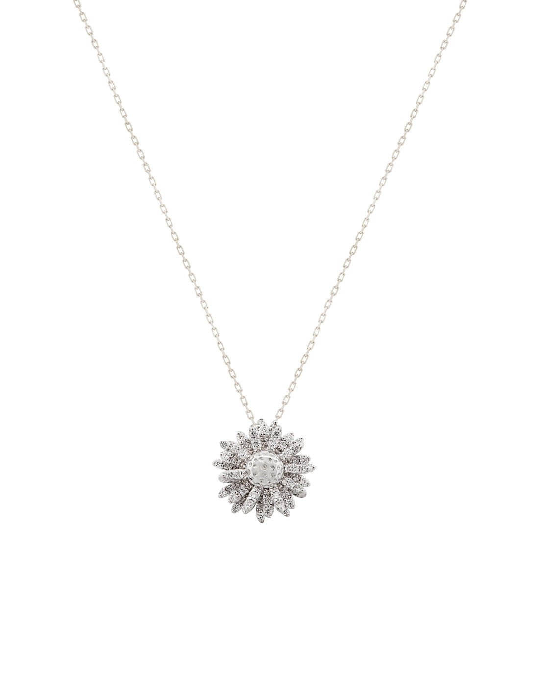 Flora Maxi Daisy Pavé Diamond White Gold Necklace