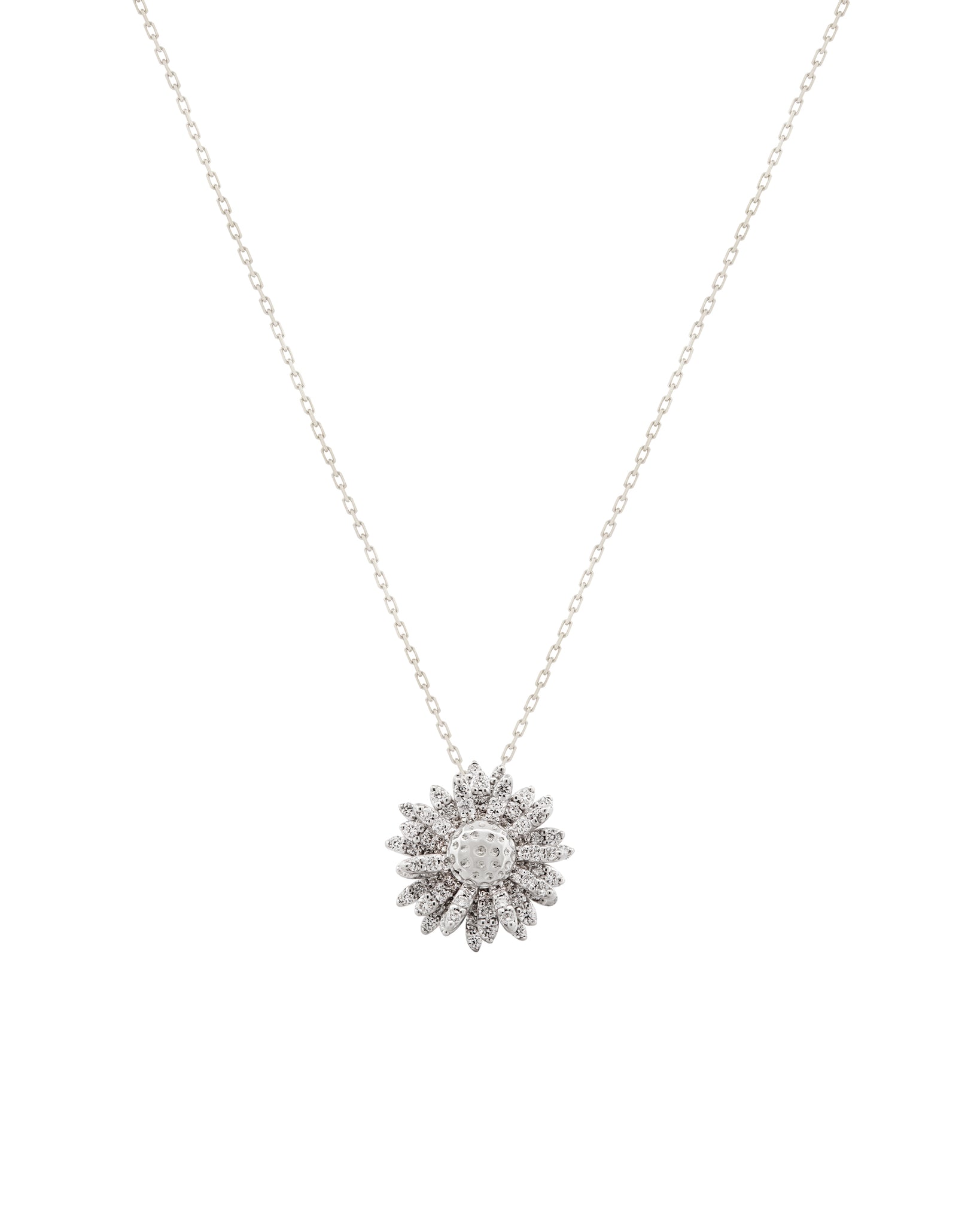 FLORA Pave Diamond Daisy Pendant Necklace - 18k