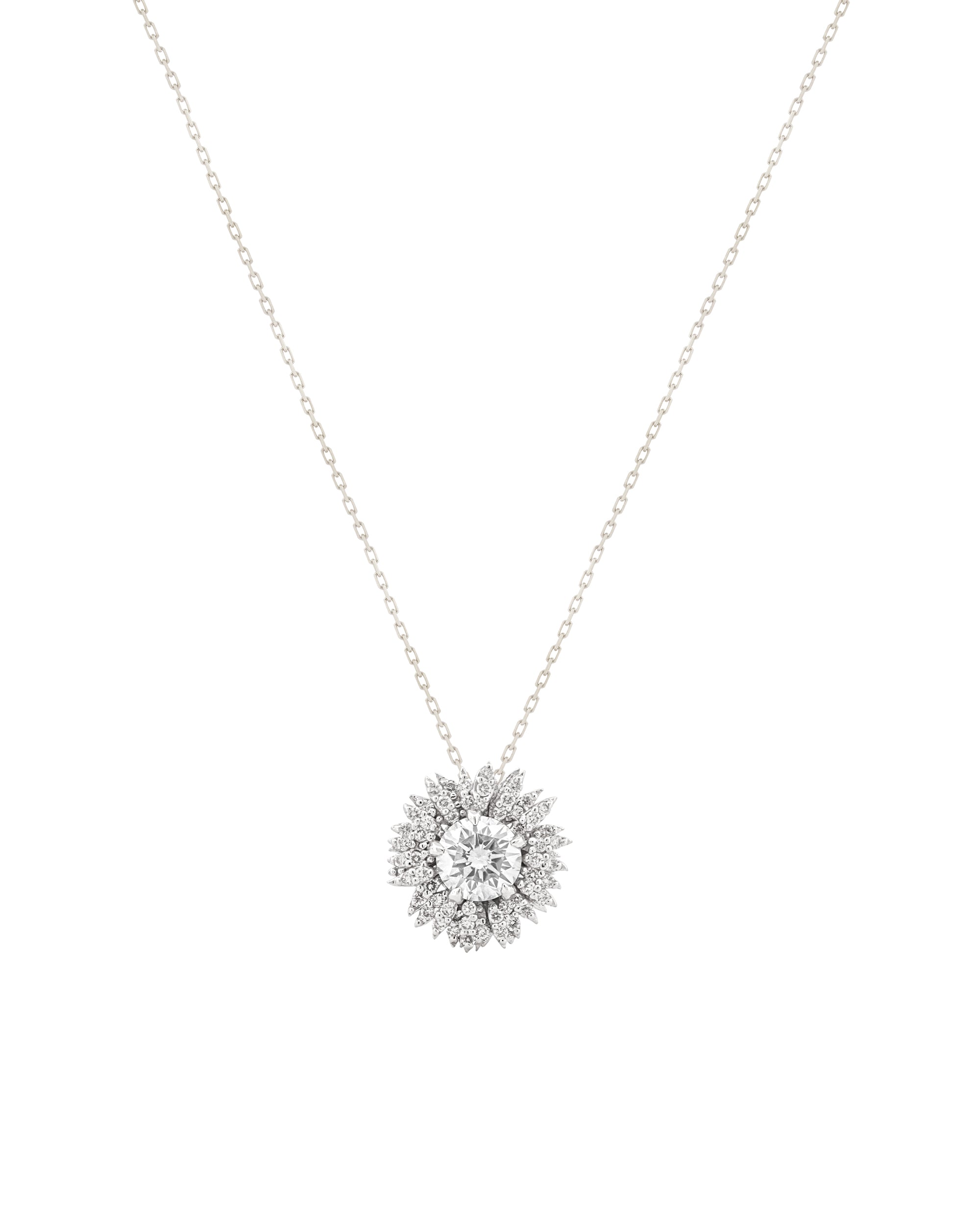 Flora Maxi Sunflower Pavé Diamond White Gold Necklace