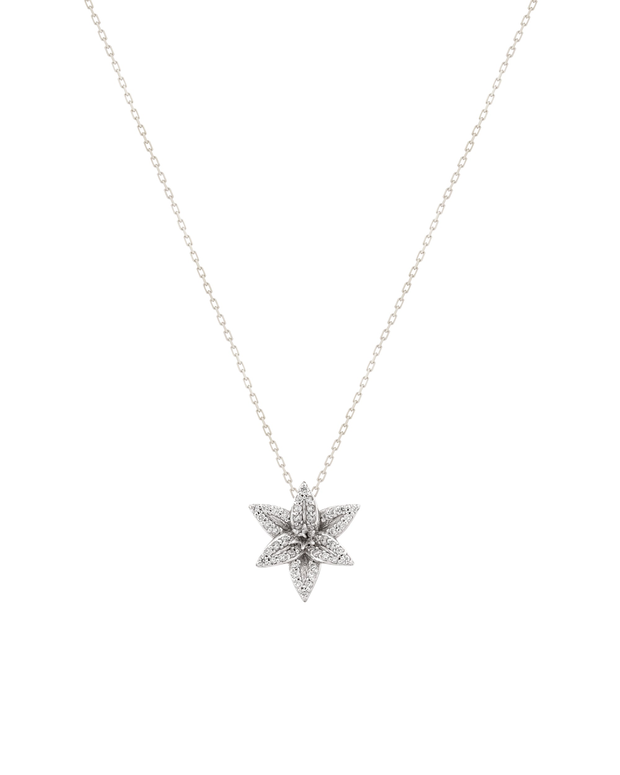 Flora Maxi Lily Pavé Diamond White Gold Necklace