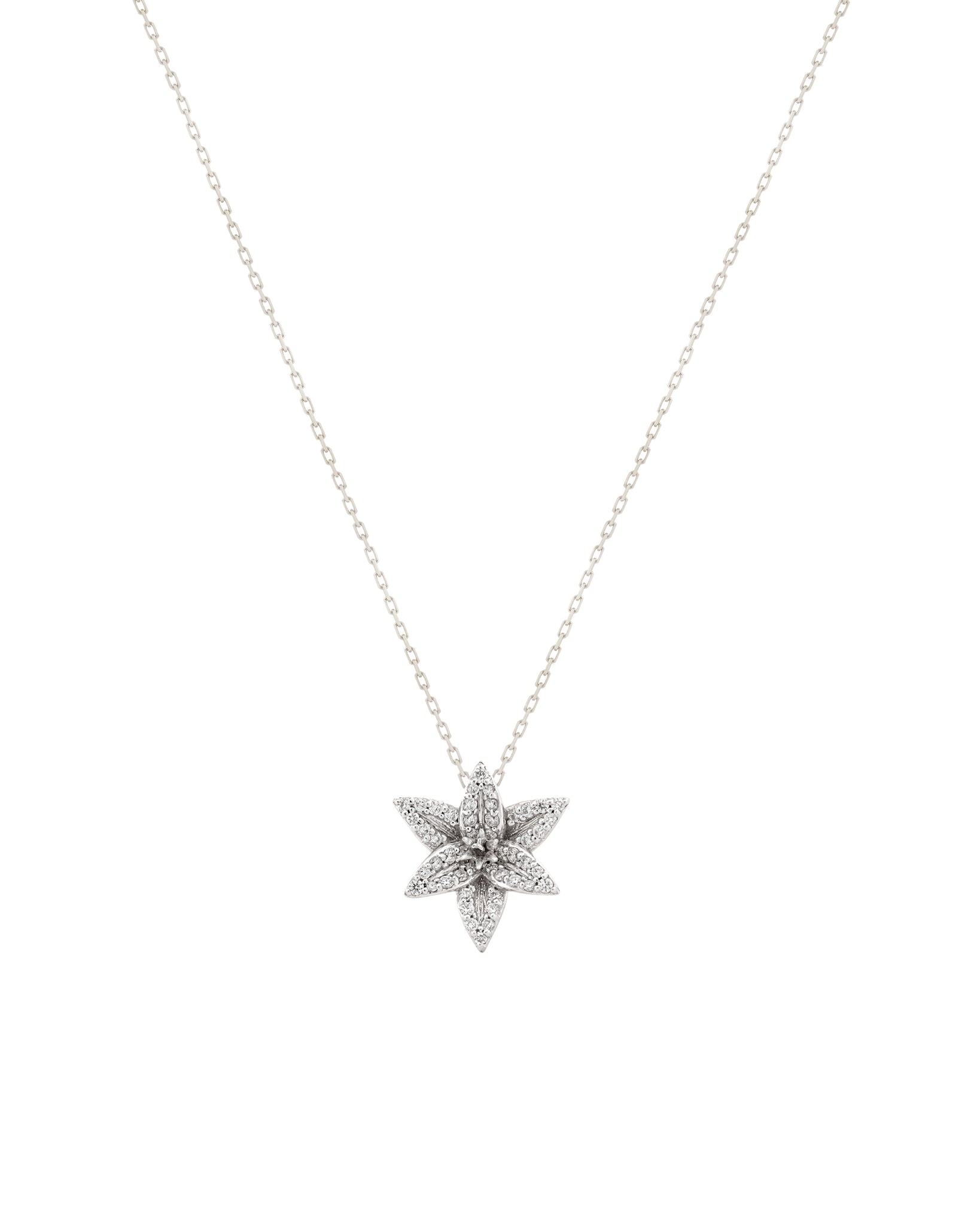 FLORA Pave Diamond Lily Pendant Necklace - 18k
