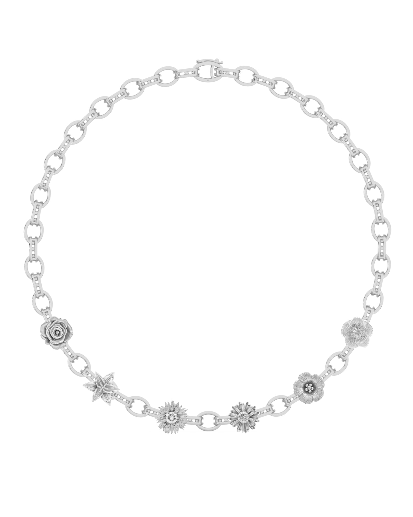 FLORA Sterling Silver Multi Maxi Charm Necklace