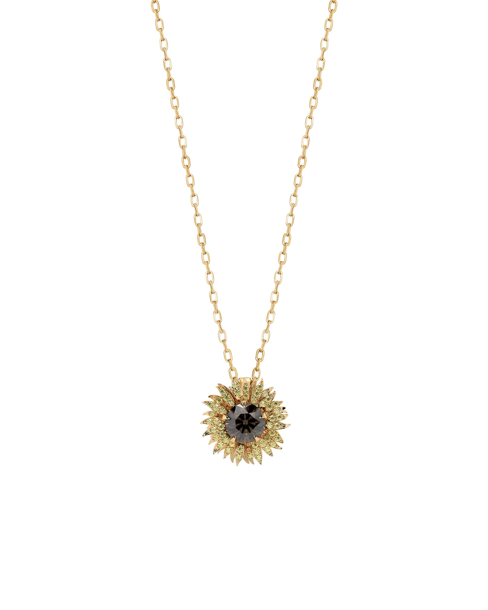 Maxi Sunflower Necklace in Gold with Yellow and Brown Diamonds