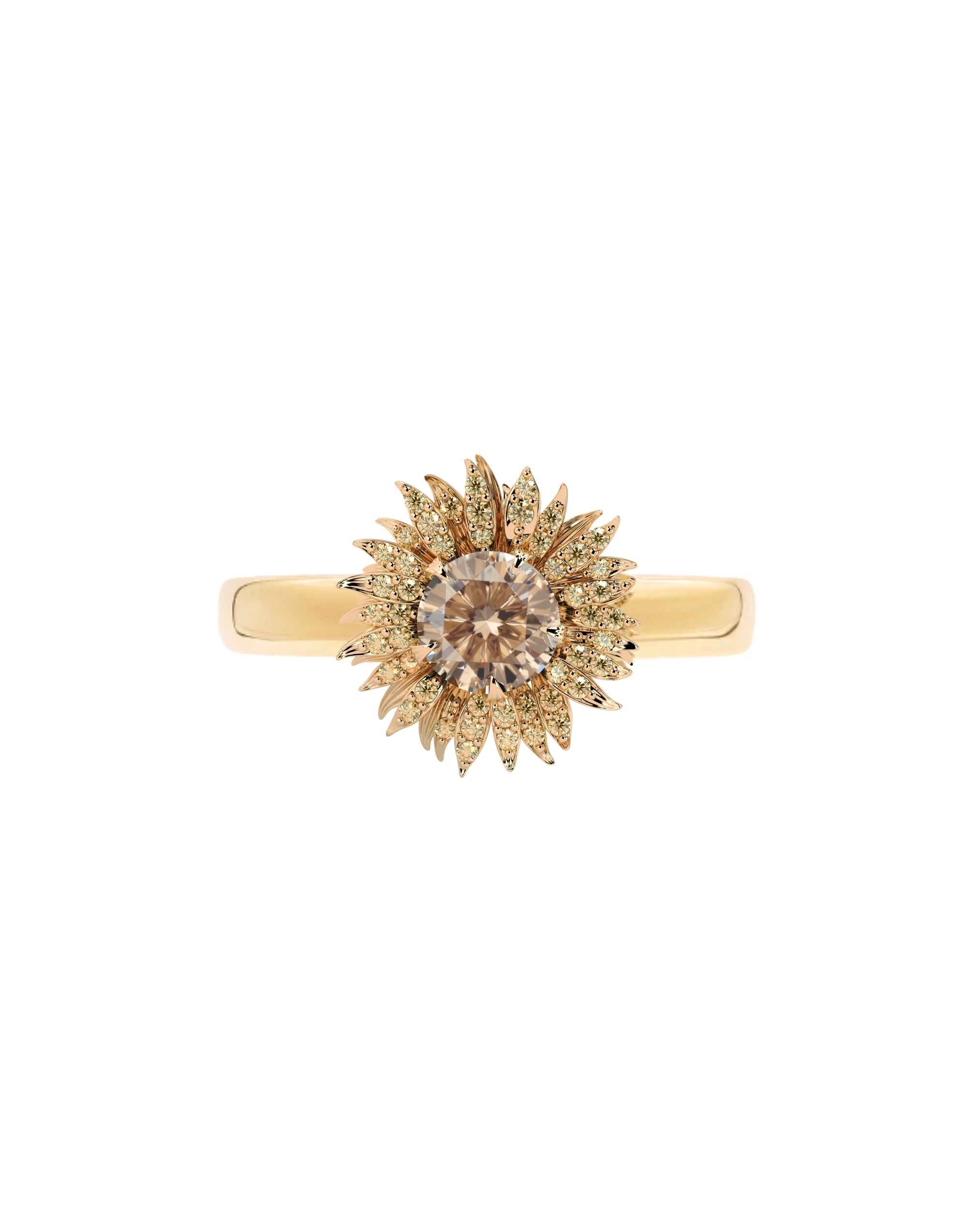Flora Maxi Sunflower Pavé Brown & Yellow Diamond Ring