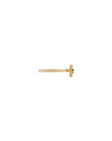 Gold Sunflower ring with emerald center stone on white background