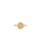 14k Gold Sunflower in yellow gold with a white diamond center