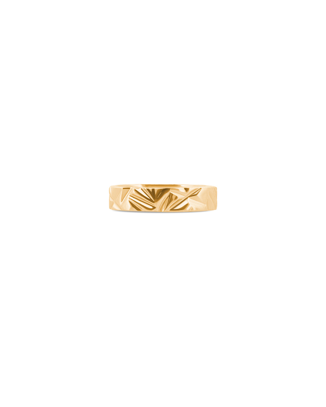 A handcrafted 18k gold midi ring with a mirror pattern design, displayed against a white background.