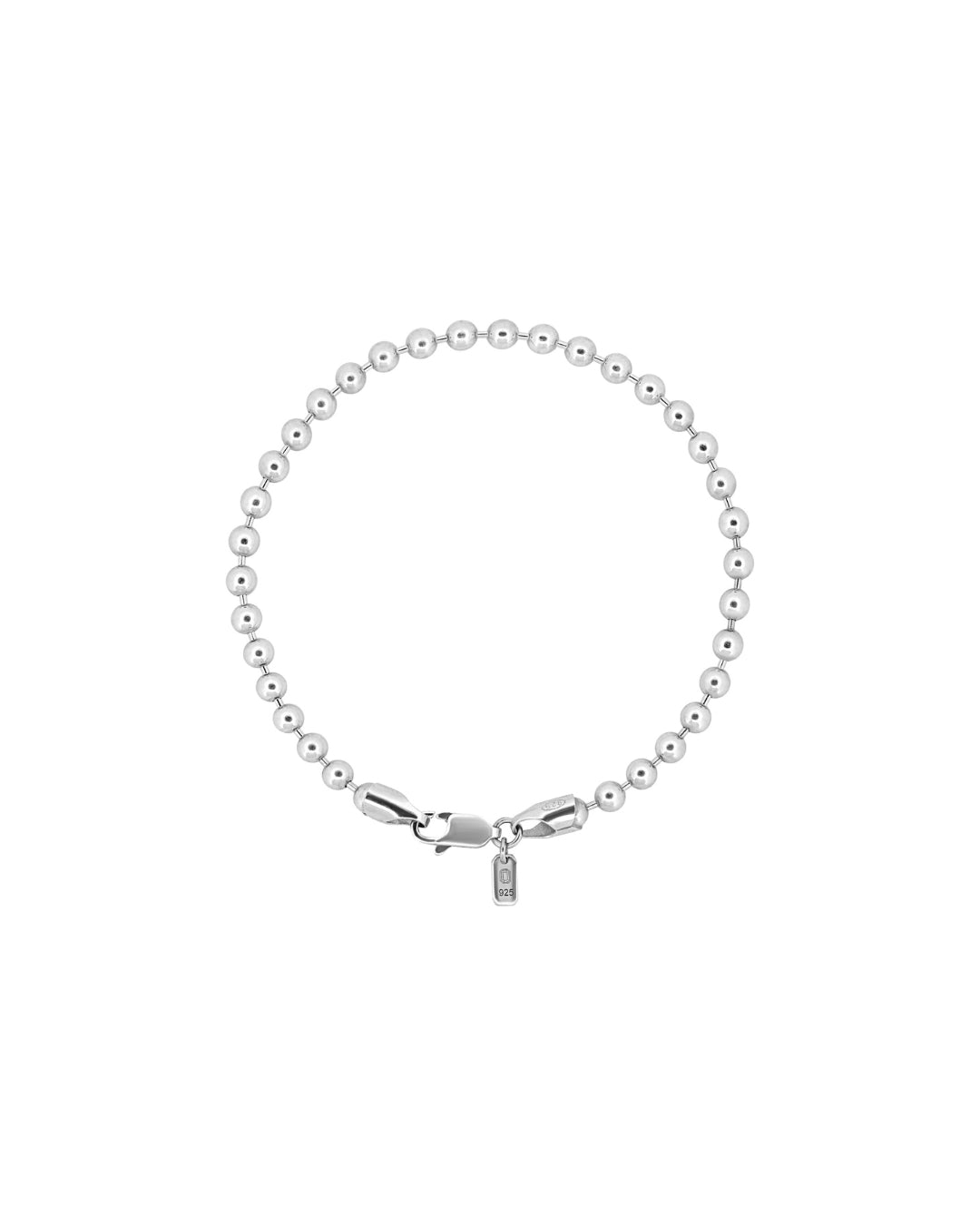A sterling silver beaded bracelet with a lobster clasp, macro version featuring 4mm beads.