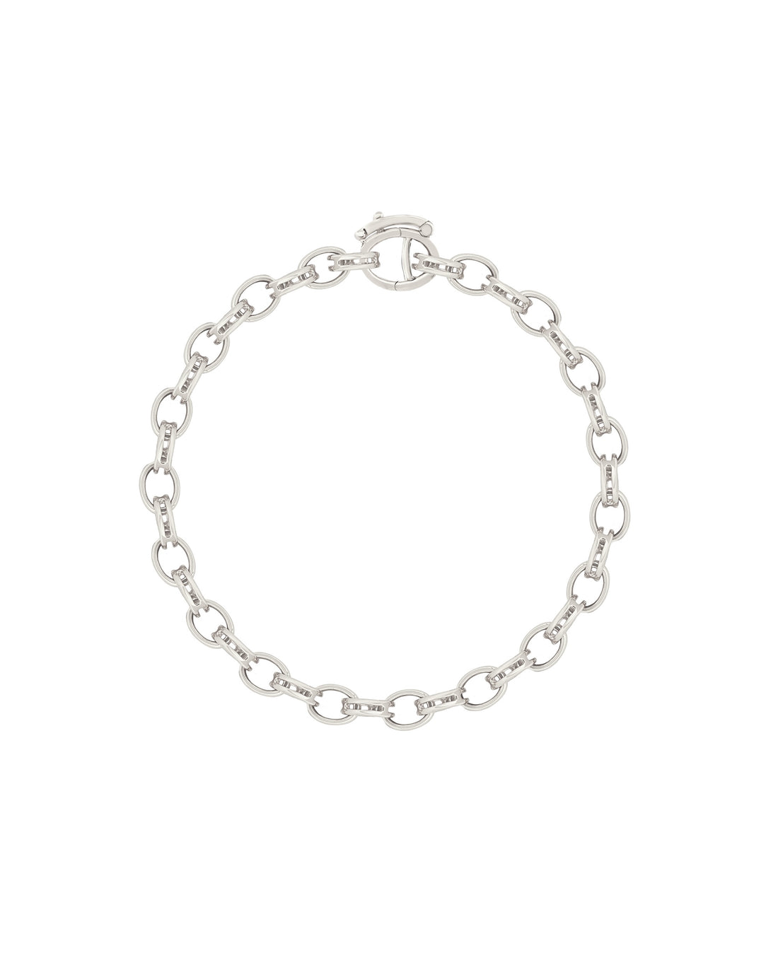 A sterling silver bracelet with a nano link chain design and a clasp.