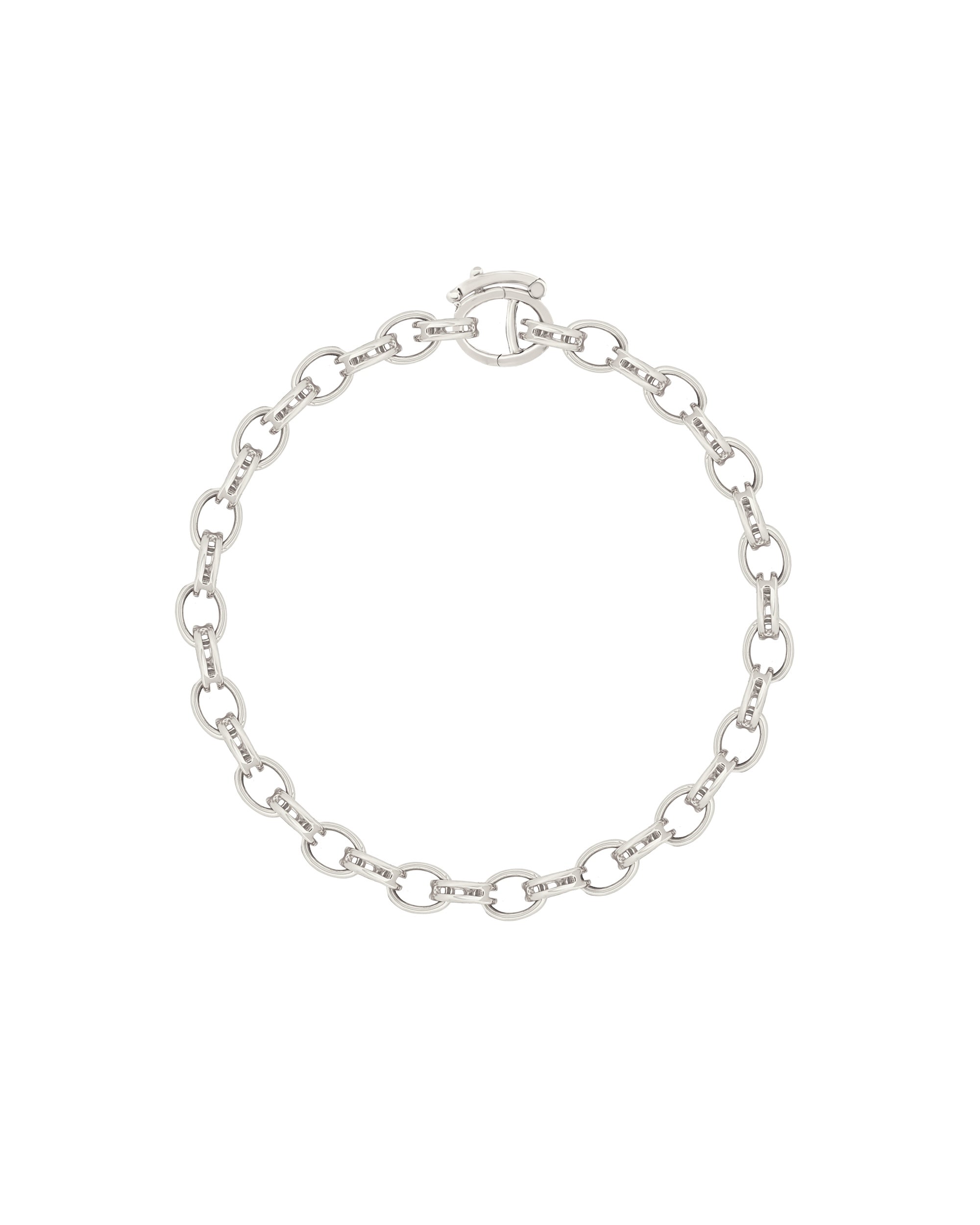 A sterling silver bracelet with a nano link chain design and a clasp.