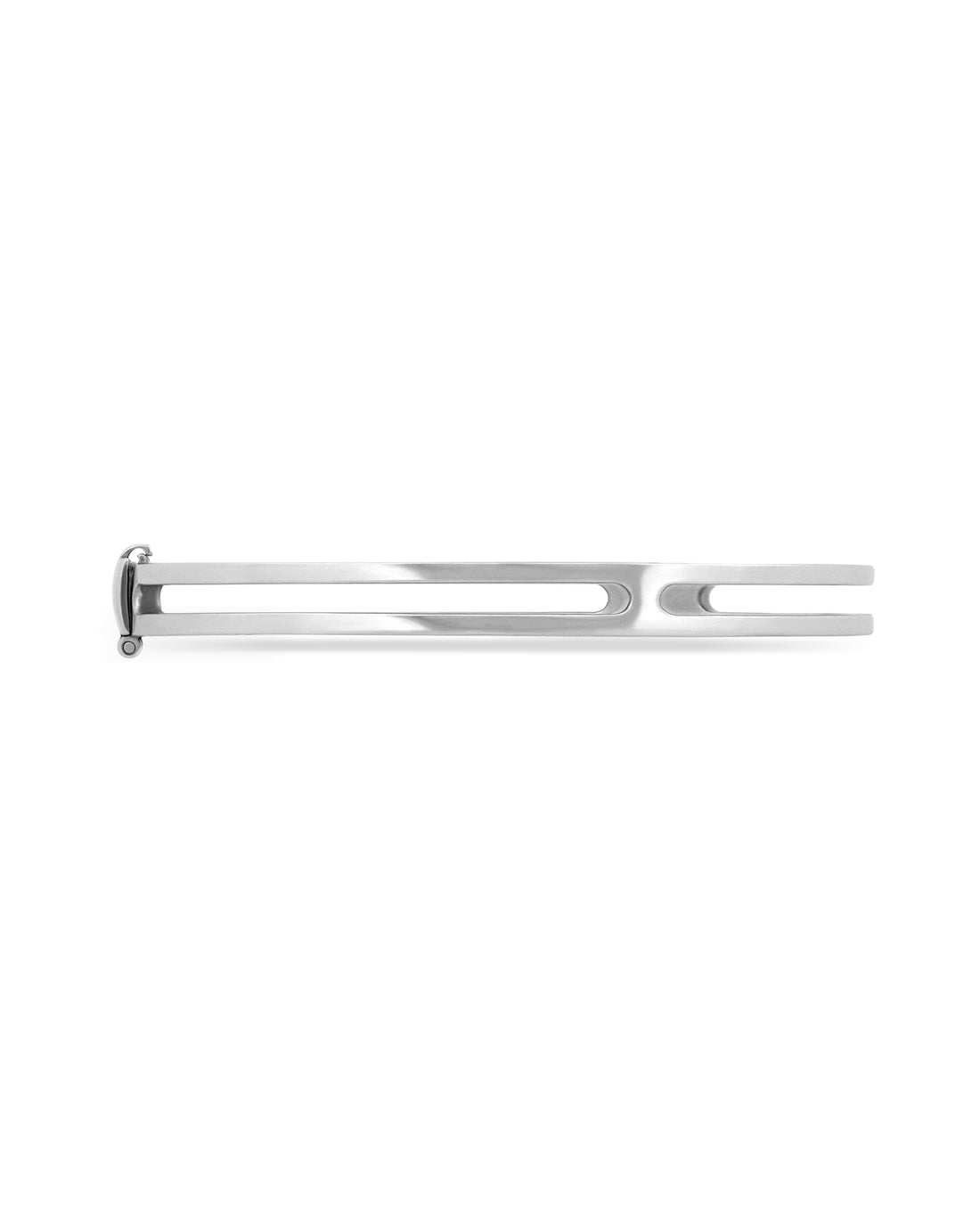 A sterling silver bangle bracelet with a smooth, flat design.