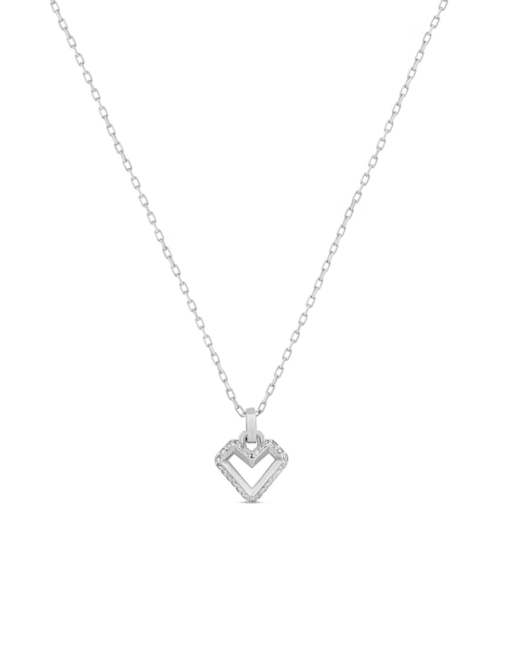 A 14K gold pave heart charm necklace with a high-polished finish and diamond-cut chain.