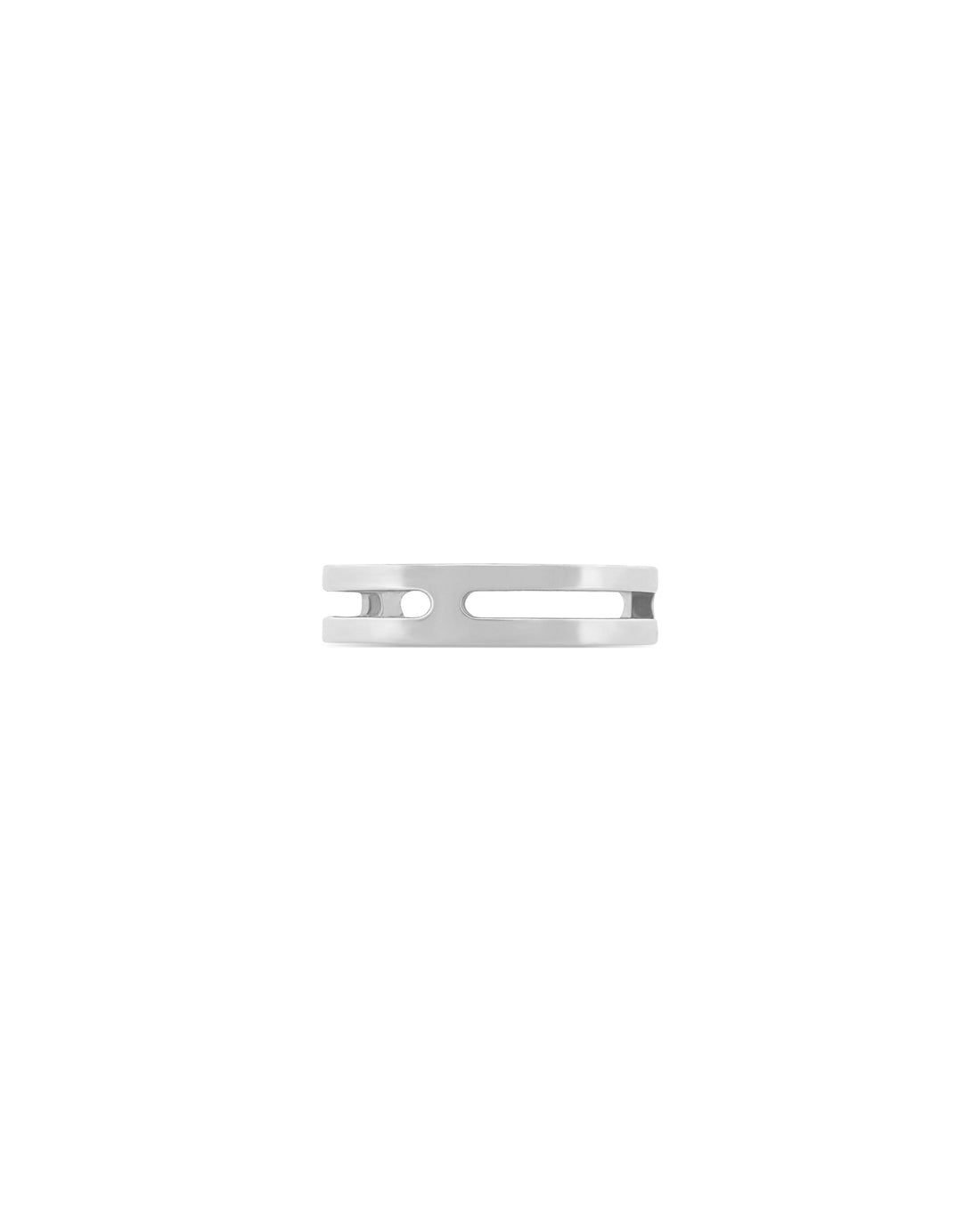 A simple sterling silver ring with a micro frame design, displayed against a white background.