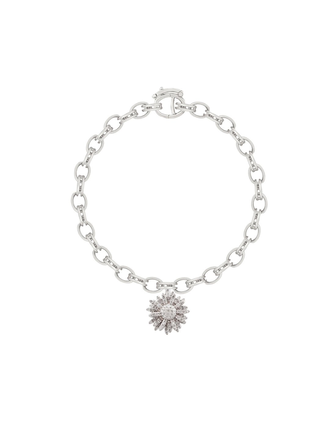 Flora Maxi Daisy Pavé Diamond White Gold Charm Bracelet