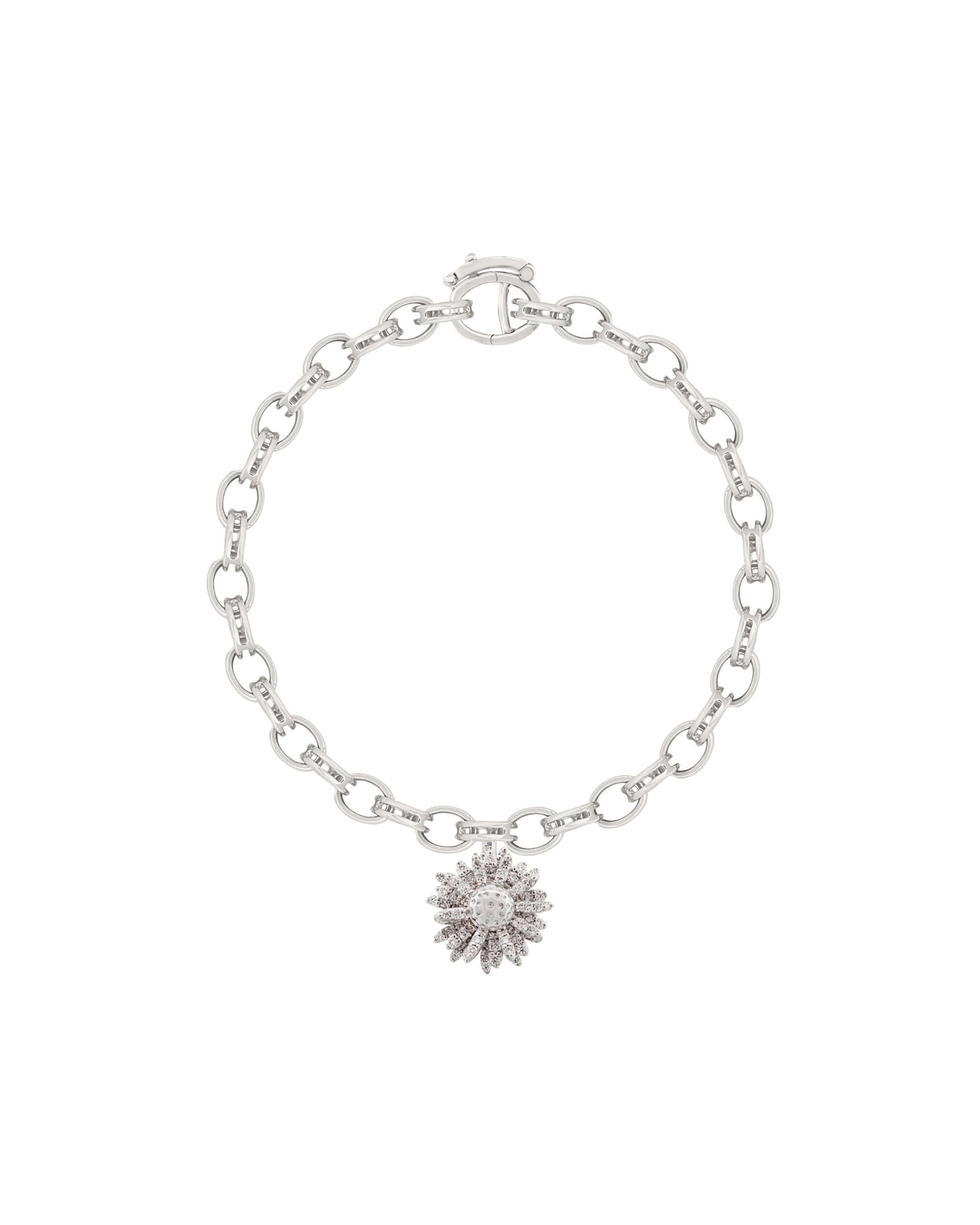 Flora Maxi Daisy Pavé Diamond White Gold Charm Bracelet