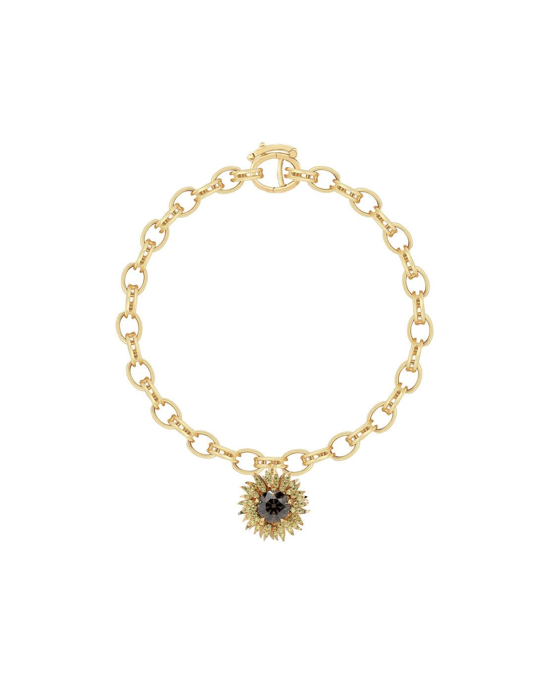 Flora Maxi Sunflower Pavé Brown Diamond Charm Bracelet