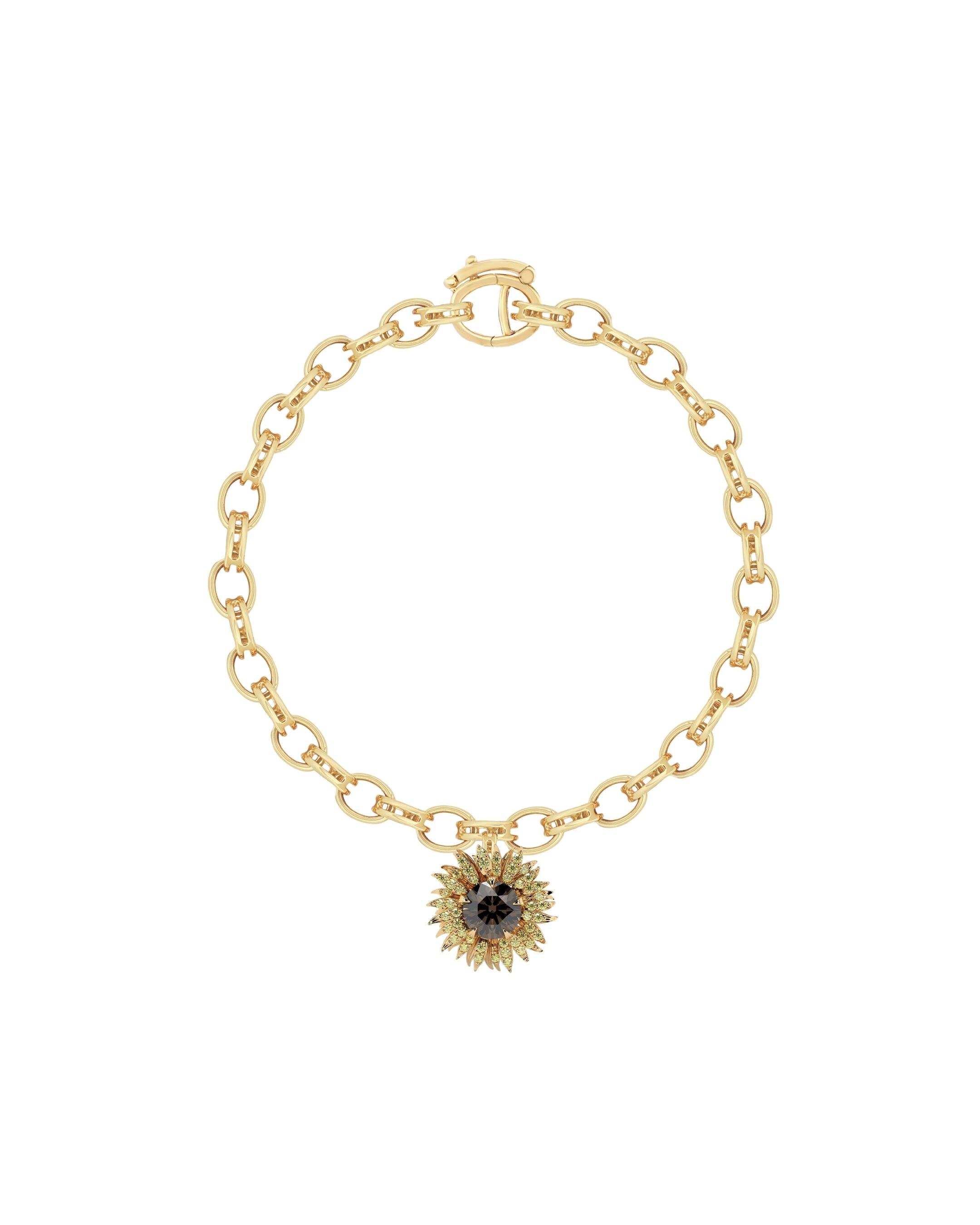 Flora Maxi Sunflower Pavé Brown Diamond Charm Bracelet