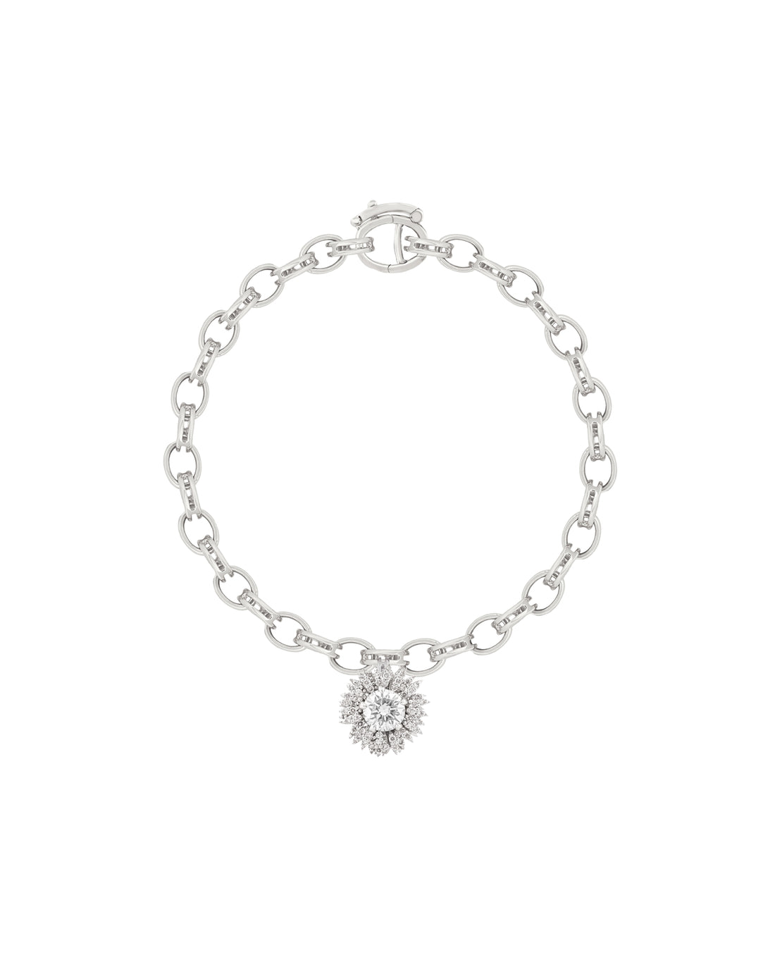 Flora Maxi Sunflower Pavé Diamond White Gold Charm Bracelet