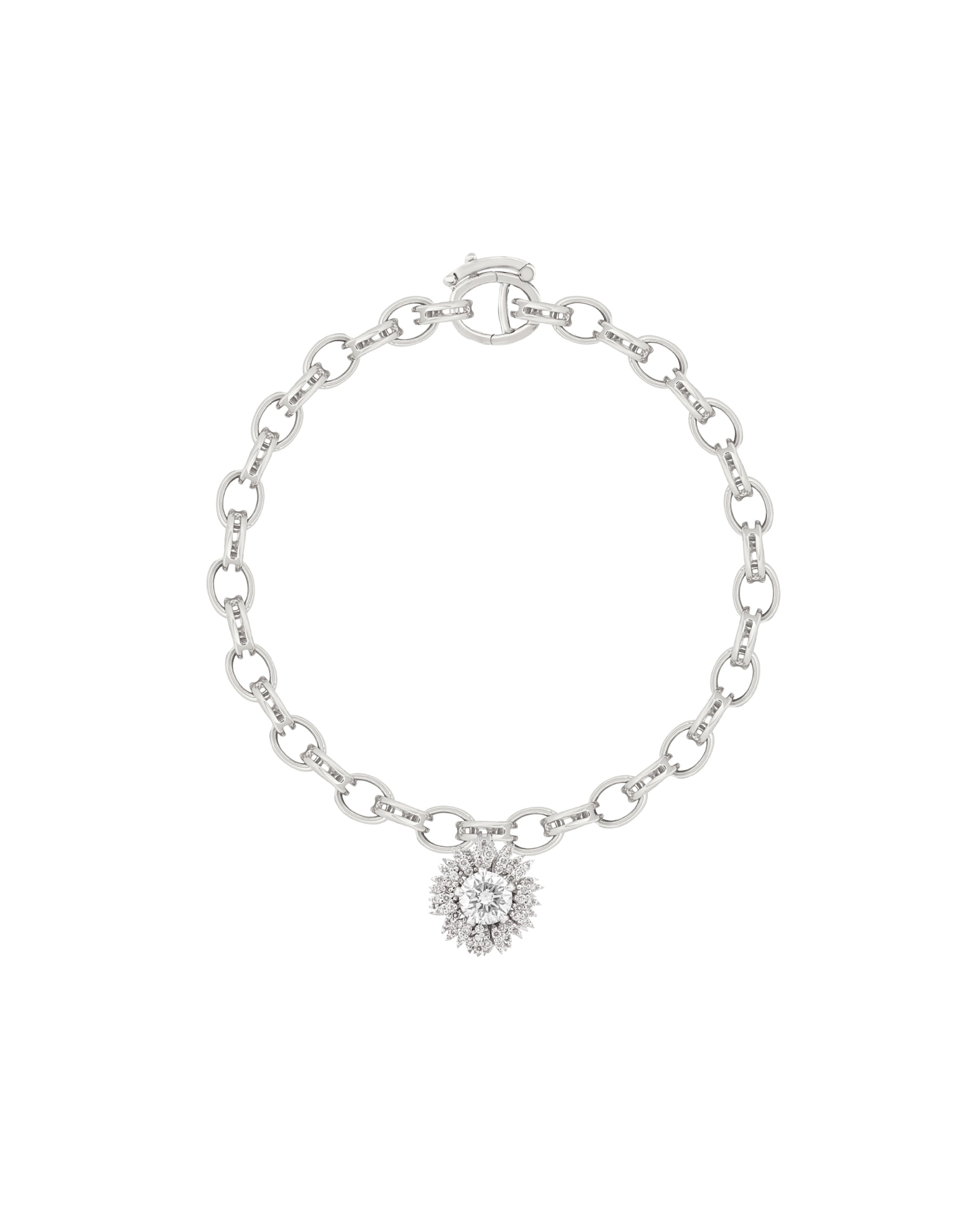 Flora Maxi Sunflower Pavé Diamond White Gold Charm Bracelet