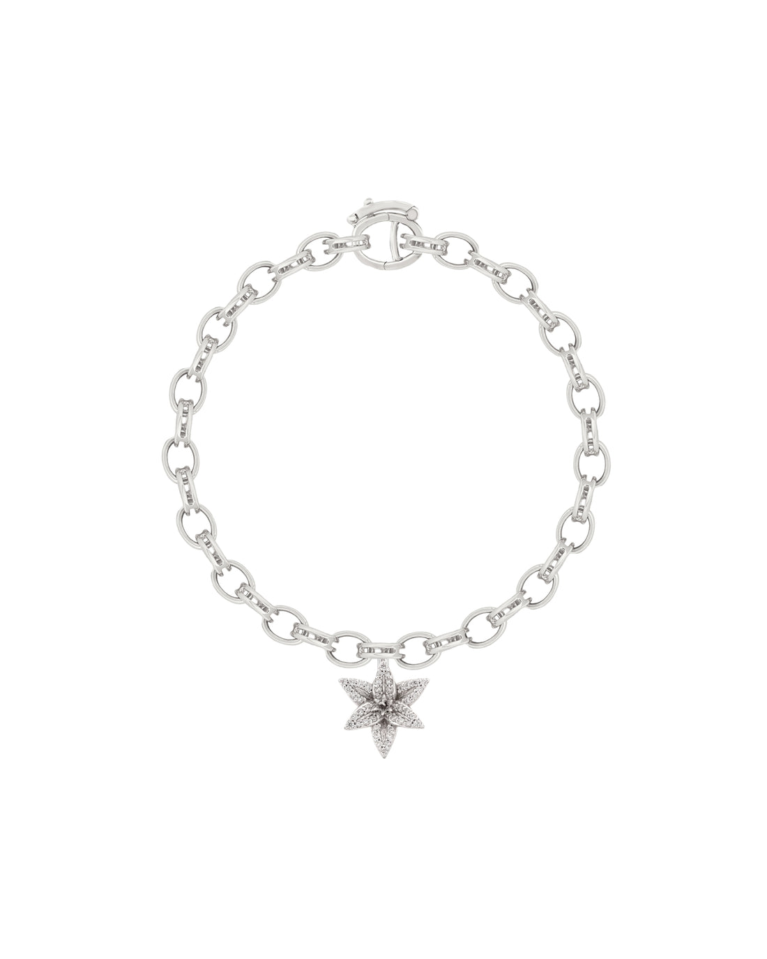 Flora Maxi Lily Pavé Diamond White Gold Charm Bracelet