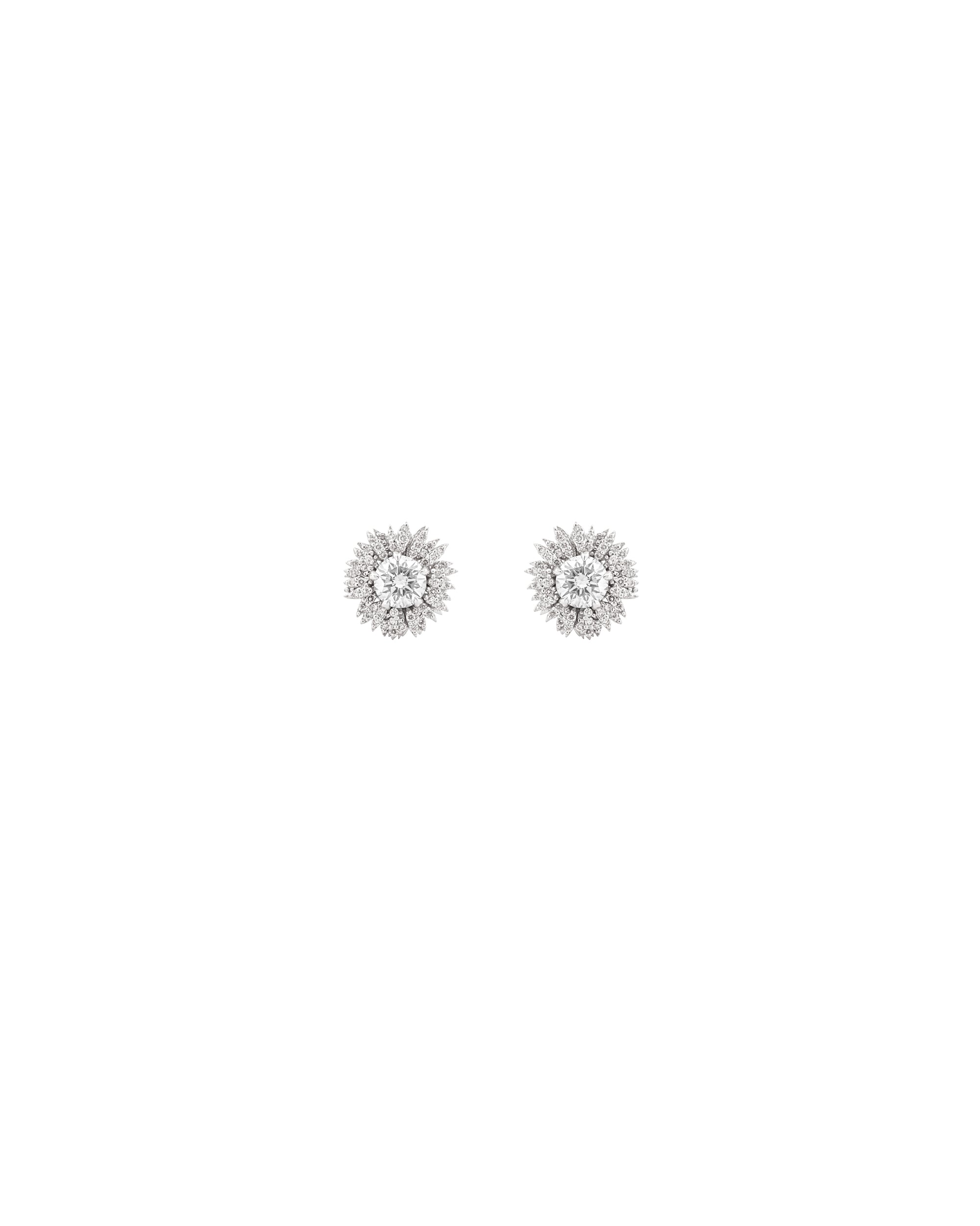 Flora Maxi Sunflower Pavé Diamond White Gold Stud Earrings