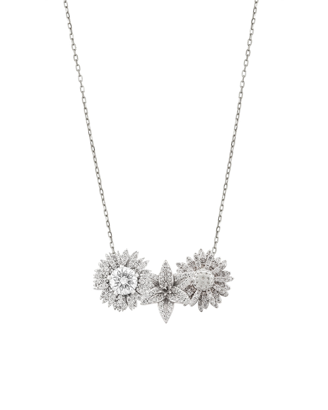 Flora Maxi Posy Pavé Diamond White Gold Necklace
