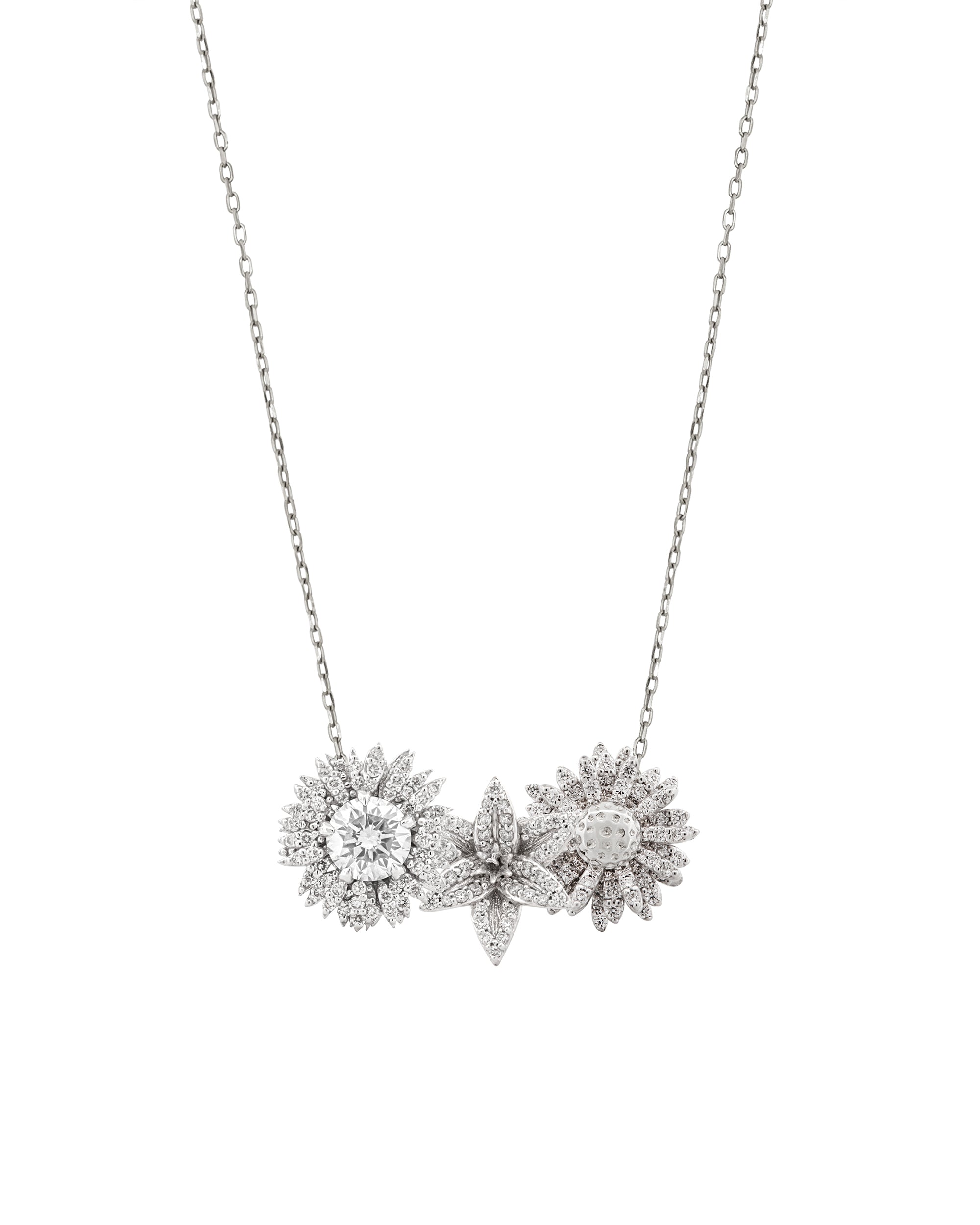 Flora Maxi Posy Pavé Diamond White Gold Necklace